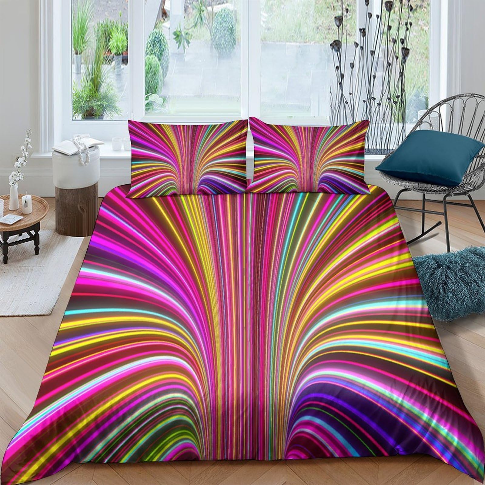 Ctjqhvkz Style-9 3D Printed Neon Rainbow Swirl Fitted Sheet Microfiber Soft Decorative Abstract Mattress Cover For Bedroom Guest Room Single（135X200cm）