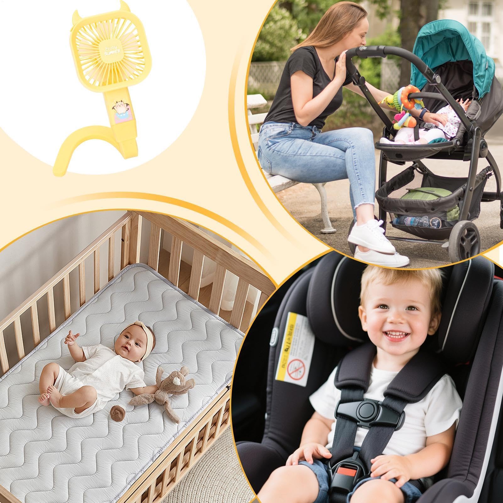 Ventilatore per passeggini, in silicone flessibile, dispositivo di raffreddamento portatile a 3 velocità, per scrivania, piccoli ventilatori, per seggiolini auto, culle, biciclette, moto, scooter per