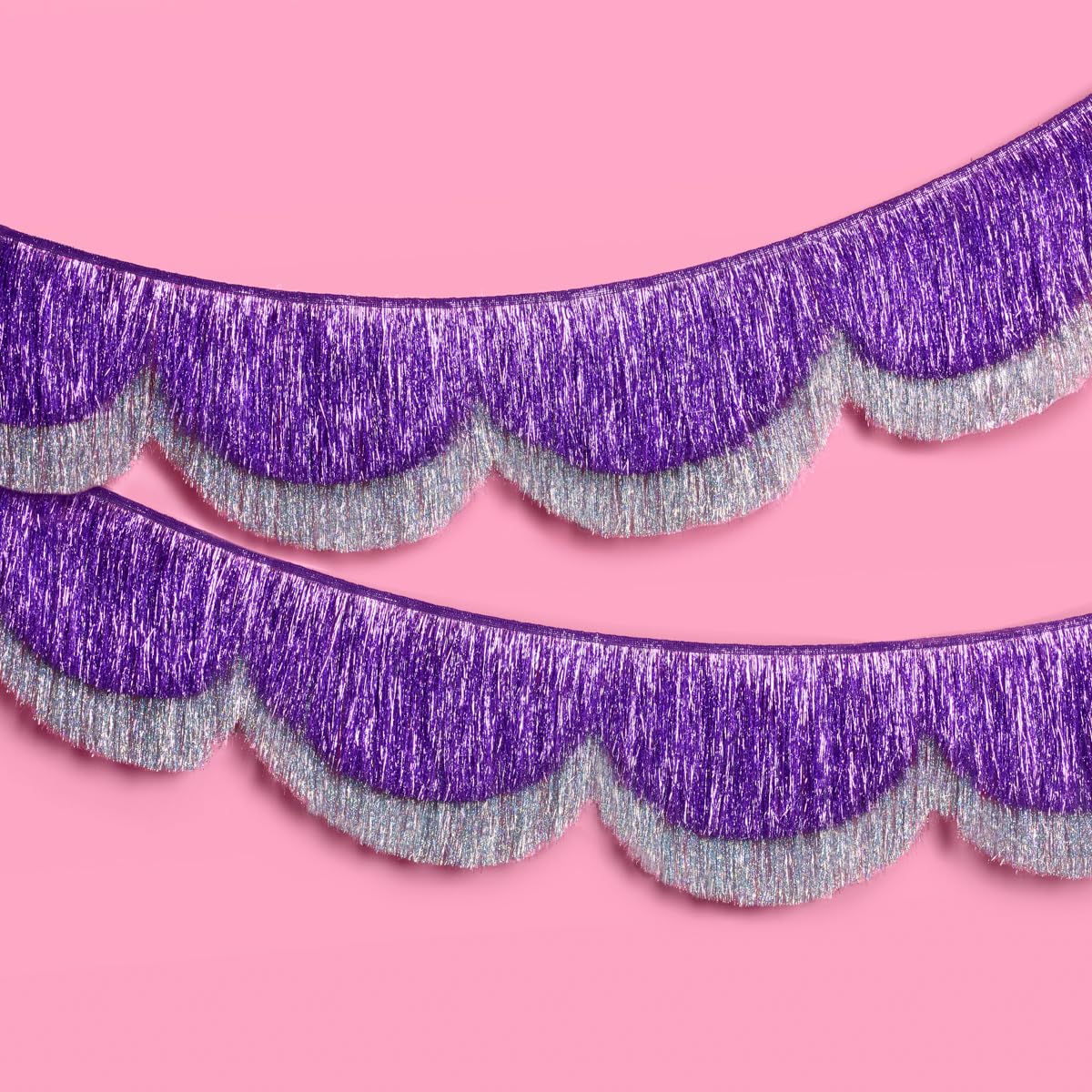 xo, Fetti Purple + Silver Scallop Fringe Banner | Birthday Decor, Party Backdrop, Mardi Gras, Iridescent Garland, Girly Glam, Kids Party