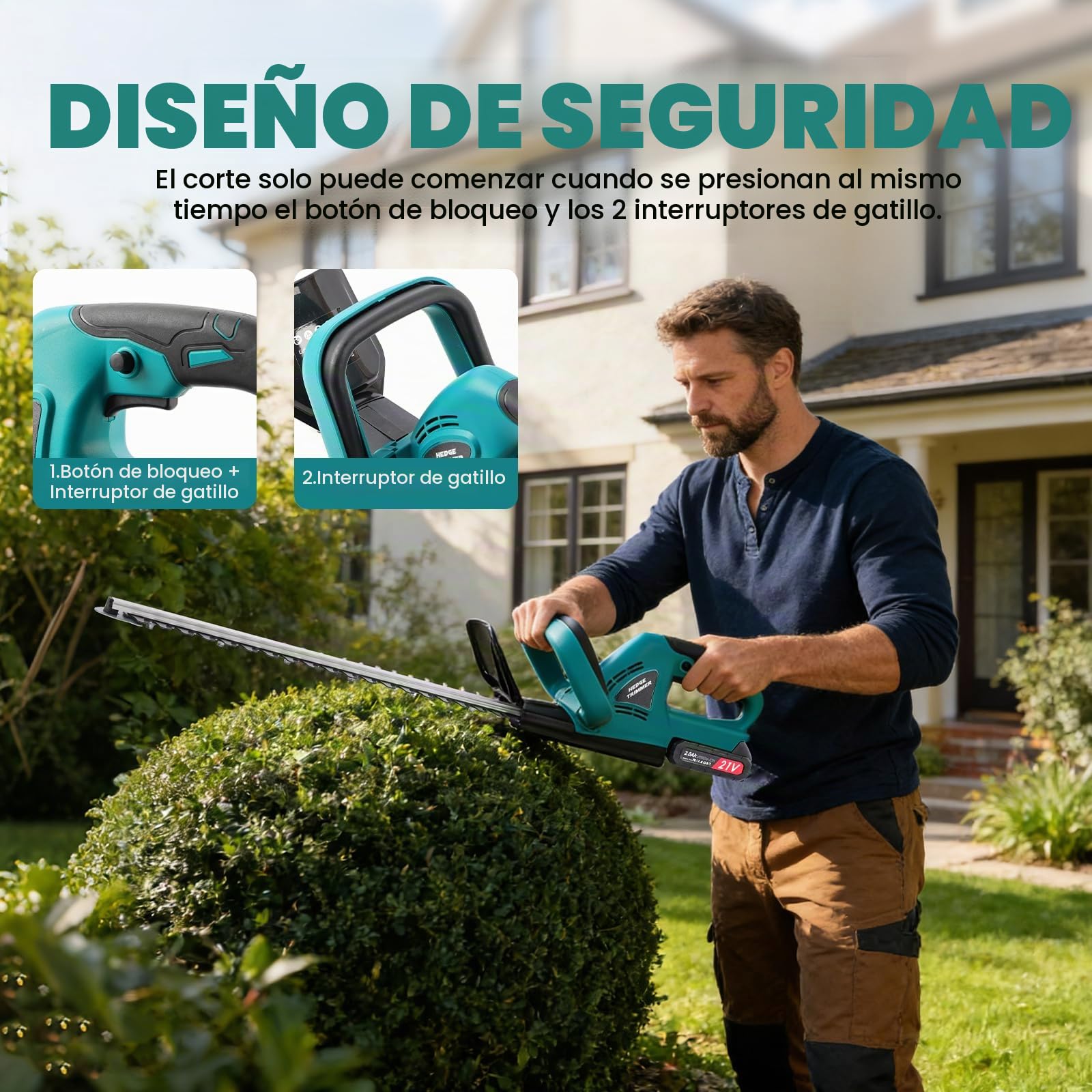 Cortasetos Batería 21V,Corta Setos Jardín Batería Potente con 2 Baterías 2000 mAh, Hoja de 51 cm, Cortasetos Eléctrico Inalámbrico para Jardín Doméstico