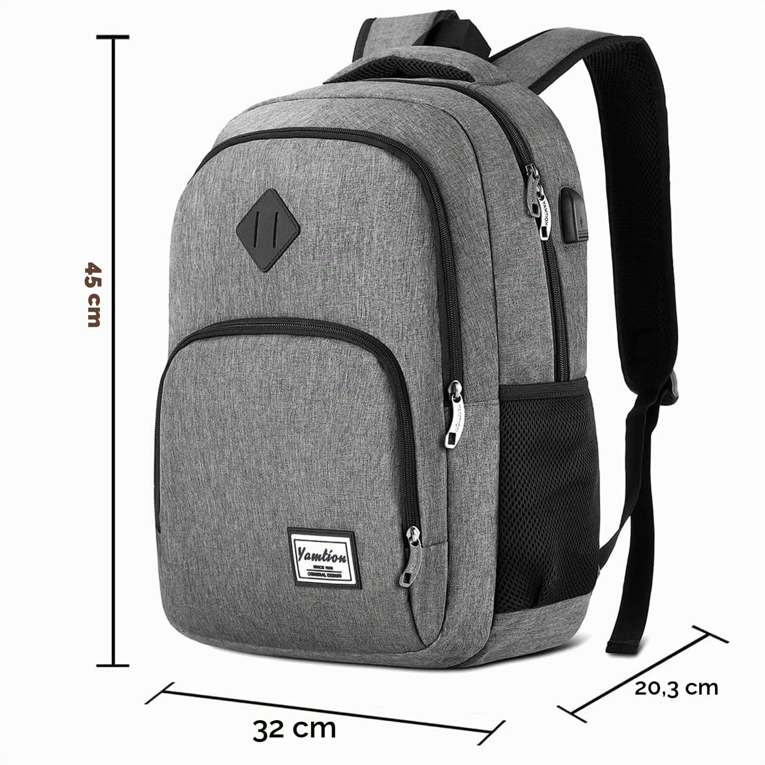 YAMTION - Zaino per uomo e donna, zaino per la scuola, per adolescenti, per laptop da 15,6 pollici (39,5 cm), zaino per computer portatile, con porta di ricarica USB, per lavoro, studio, viaggi