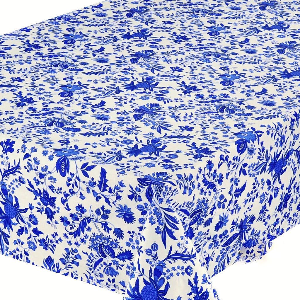 Le Cluny, Versailles Blue and White French Provence 100 Percent COATED Cotton Tablecloth, 60" X 84"
