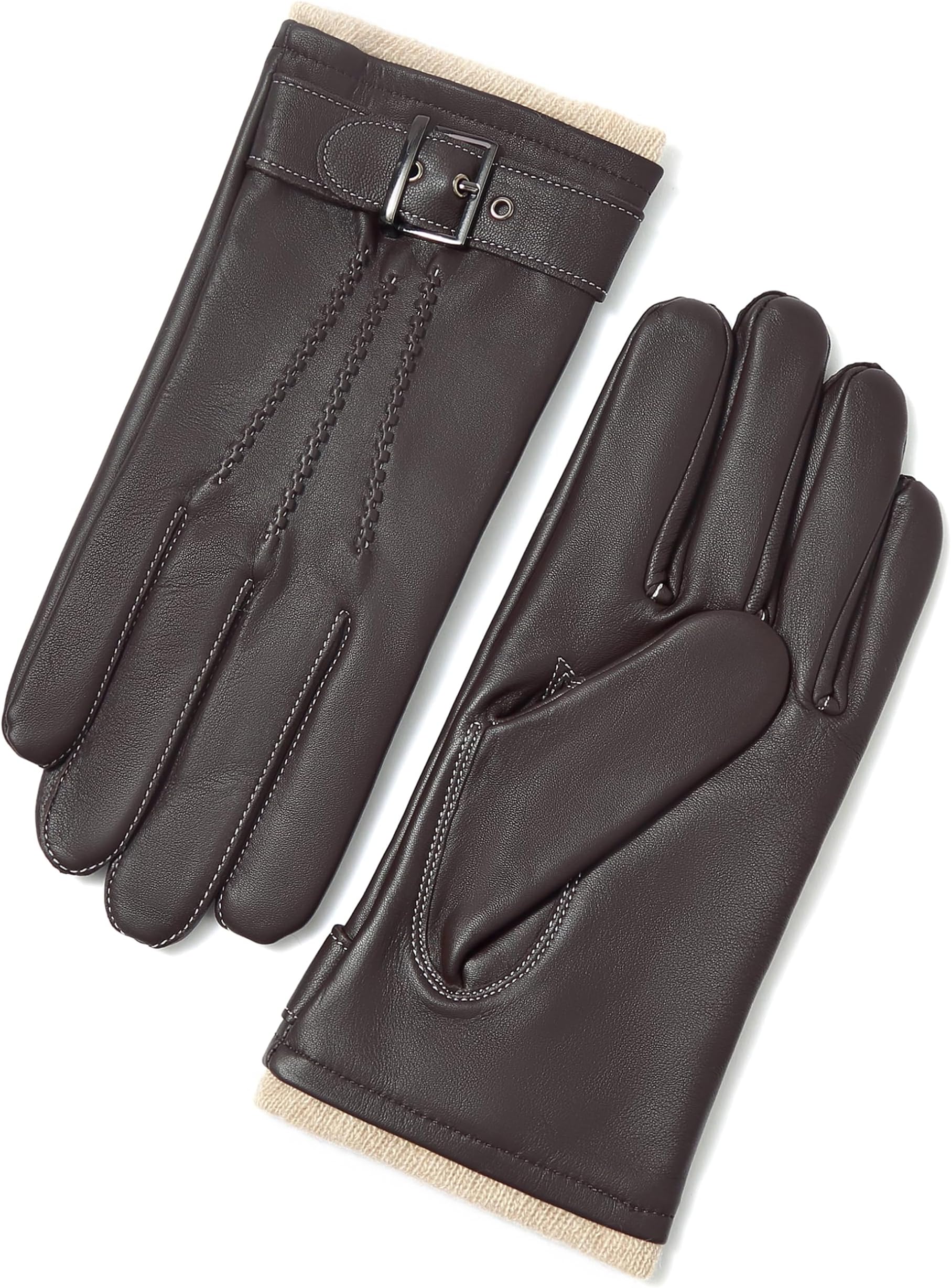 YISEVEN Men's Winter Cashmere Lined Touchscreen Lambskin Leather Gloves