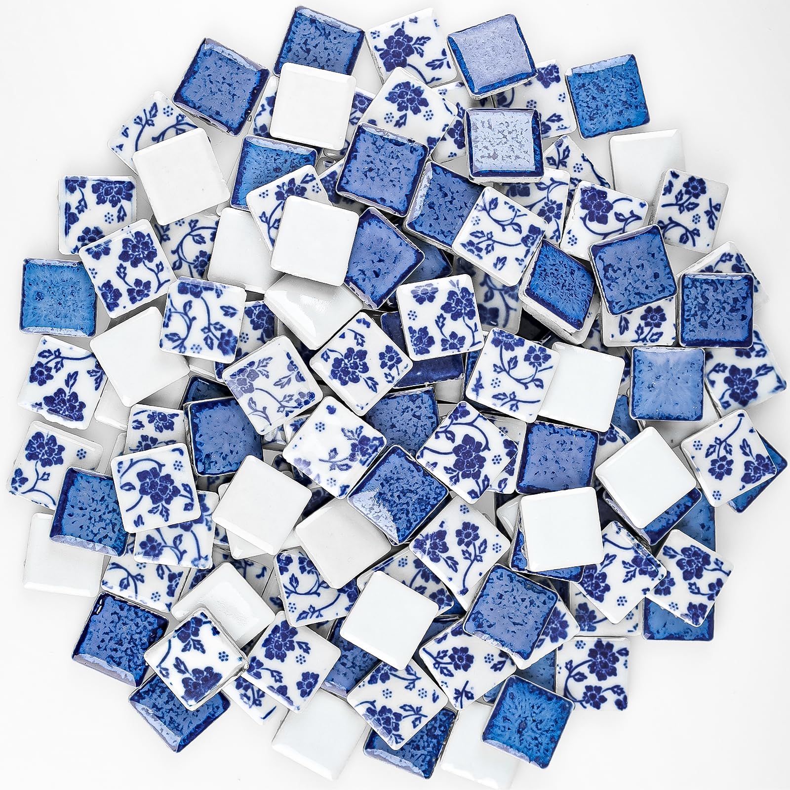 121 piastrelle quadrate in porcellana da 2,5 x 2,5 cm, mosaico in ceramica blu e bianco, per fai da te, casa, bagno, vaso, pavimento, piscina, vasi di fiori decorativi