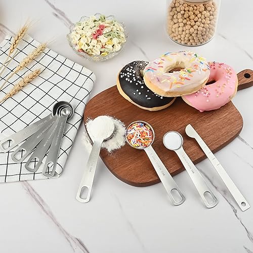 Miniatura 4 de Juego de tazas y cucharas medidoras, juego de tazas y cucharas medidoras de acero inoxidable incluye 6 tazas medidoras y 7 cucharas medidoras, con