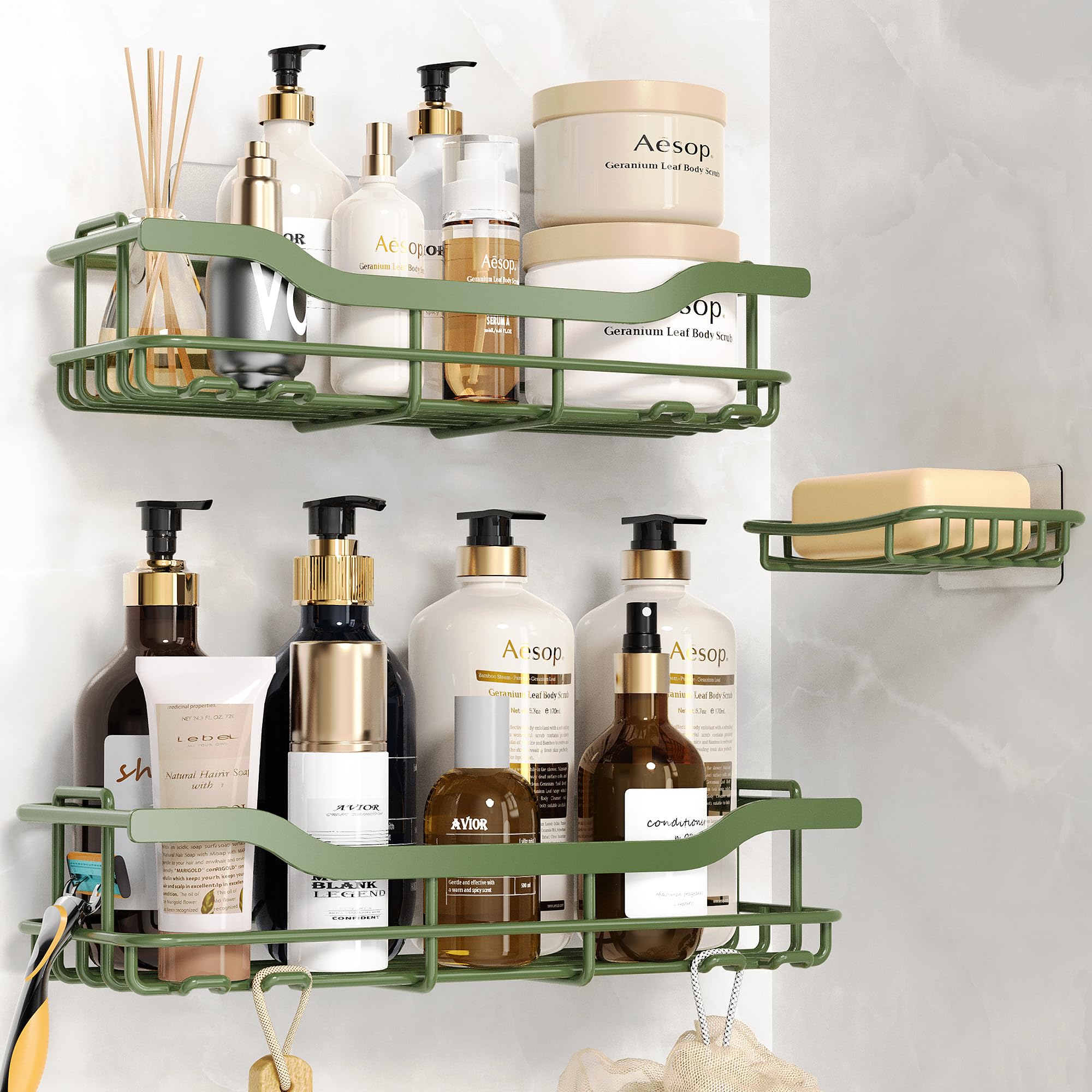 OMAIRA 3-Pack Shower Caddy with Soap Holder Adhesive Rustproof No-drill Strudy Loading Inside Shower Organizer Shelves Rack Storage