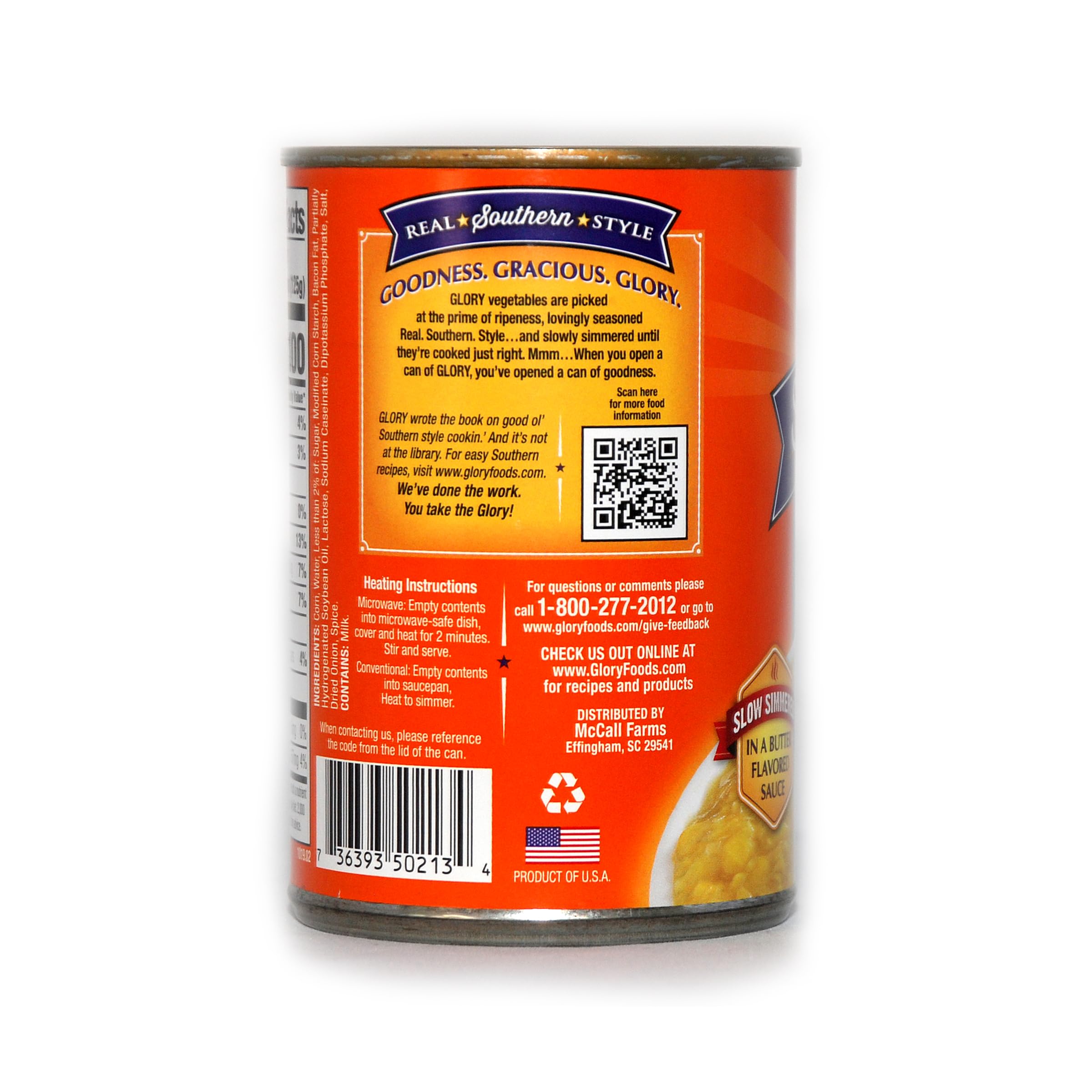 Glory Seasoned Southern Style Cream Style Skillet Corn, 15 Ounces, (Pack of 6) Bundled with JFS Recipe Card