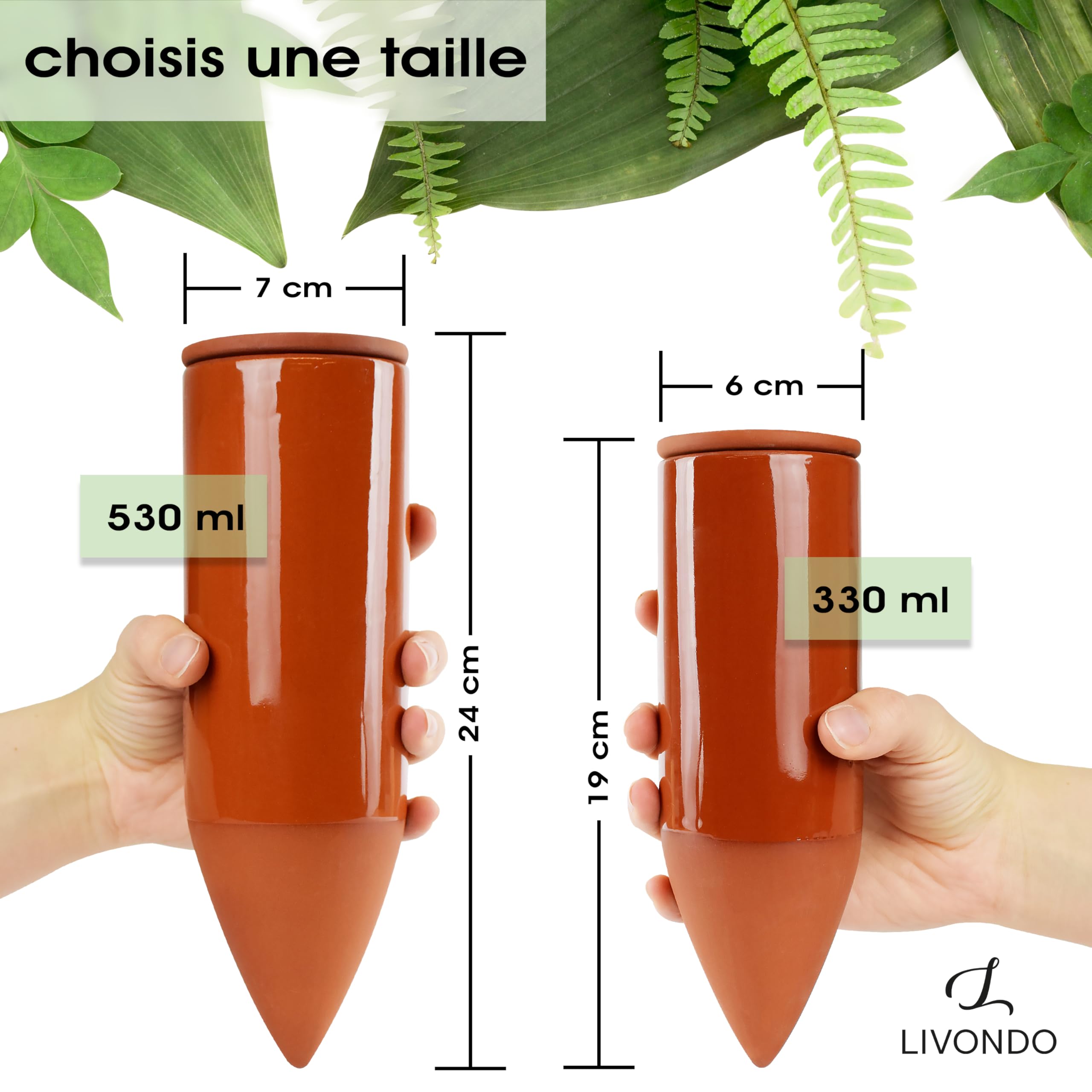 Arrosoir en terre cuite (2 x 530 ml) fait à la main pour arroser les plantes d'intérieur | Indicateur de niveau d'eau pour plantes | Watering can | Arrosoir pour plantes d'intérieur