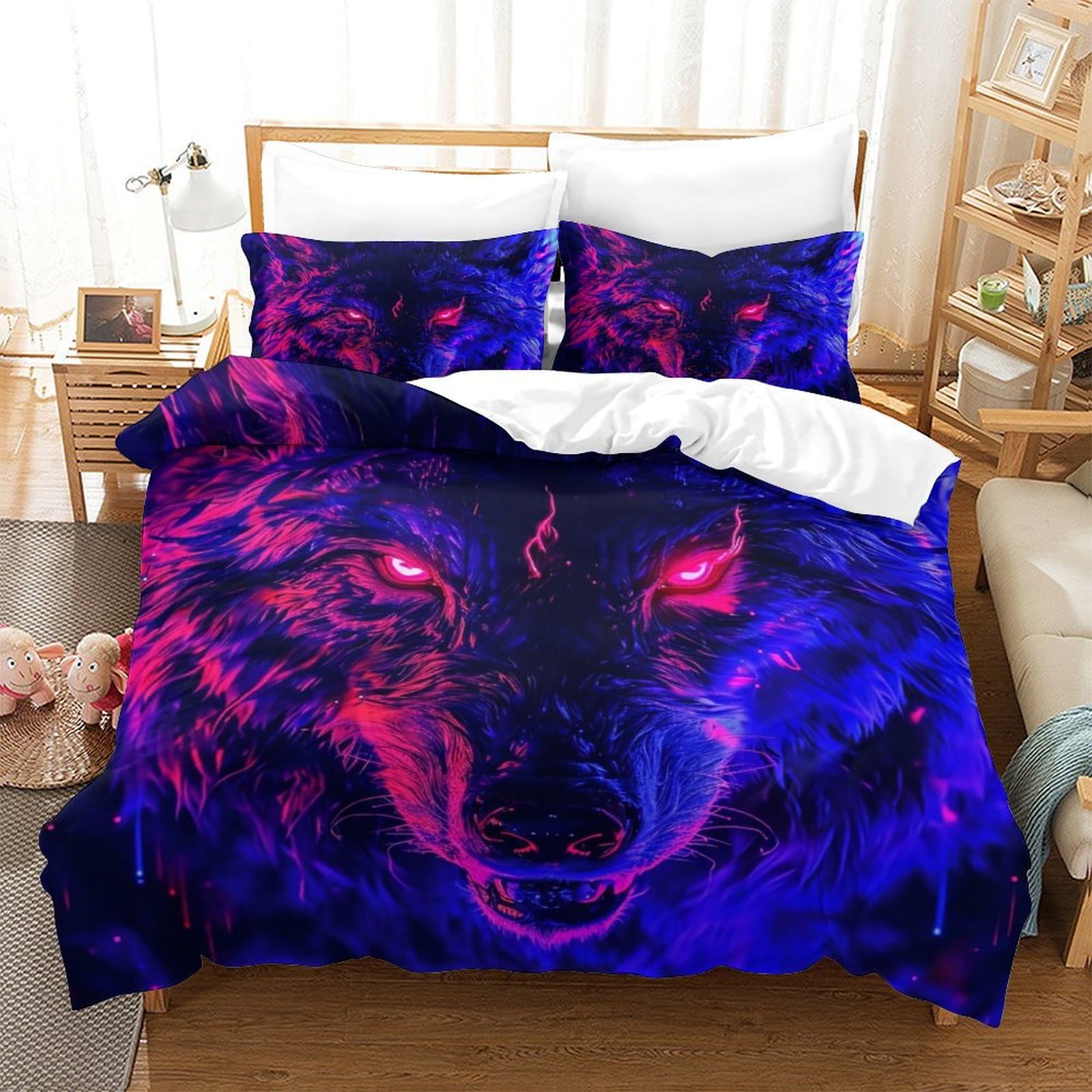 BARDYS Wolf 3D Print Wild Animals Duvet Cover Quilt Cover for Boys Girls Comforter Covers Bedding Set Soft Microfiber with Zipper Closure with Pillow Cases 3 Pieces Single(140x200cm) — image 1