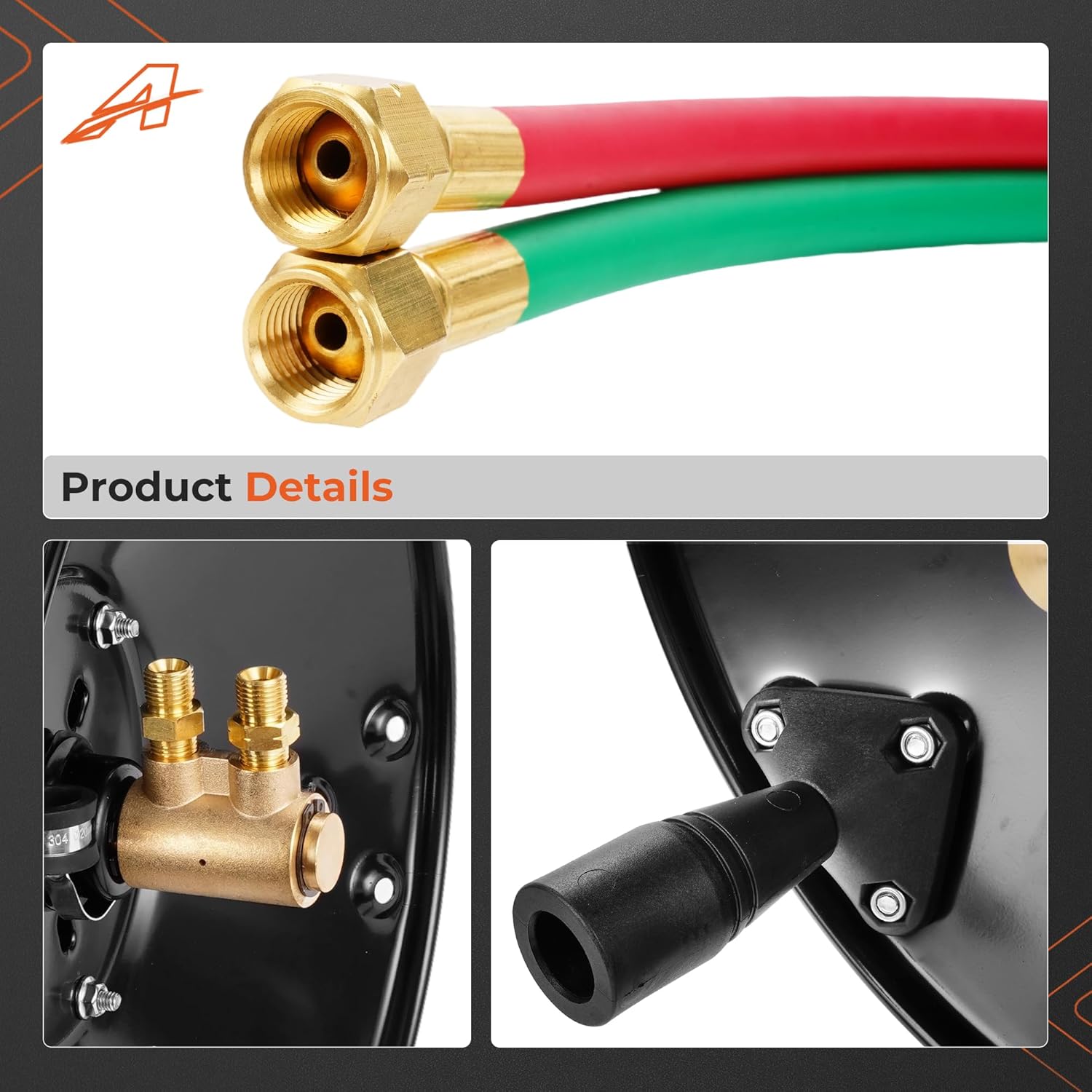 Manual Twin Welding Hose Reel Holds 100 ft of 3/8" or 1/4" Gas Hose,Universal Mounting Bracket for Wall, Ceiling or Cart (Hose Not Included)