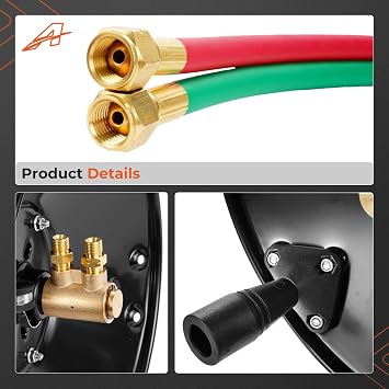 Manual Twin Welding Hose Reel Holds 100 ft of 3/8 or 1/4 Gas Hose,Universal Mounting Bracket for Wall, Ceiling or Cart (Hose Not Included)