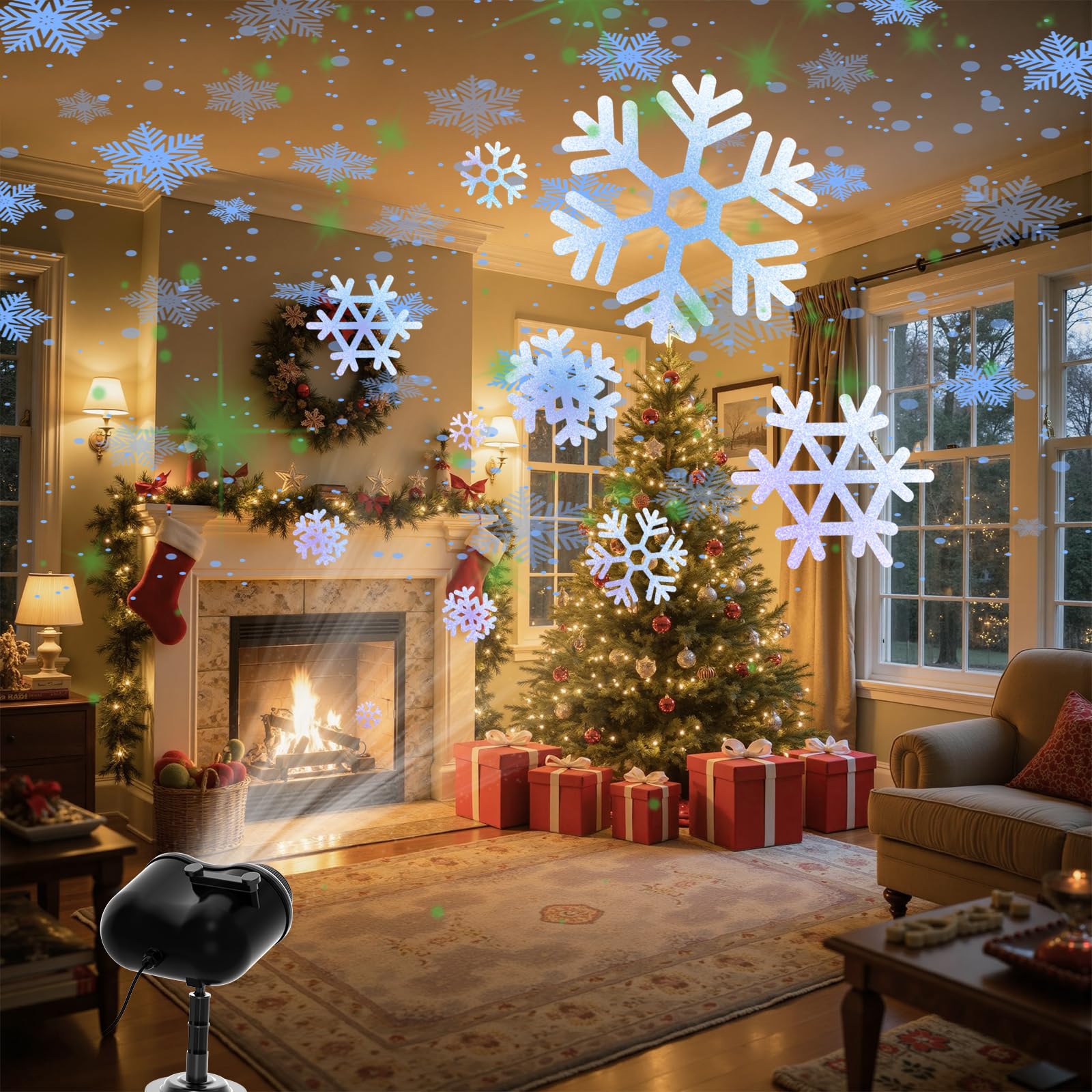 Projektor Weihnachten Außen,Doppelter Kopf Dynamische Led Schneeflocken Weihnachtsprojektor Outdoor,mit 80 Meereswellen-Effekten,Fernbedienung Timer,für Garten,Wand,Hofparty Weihnachtsdeko