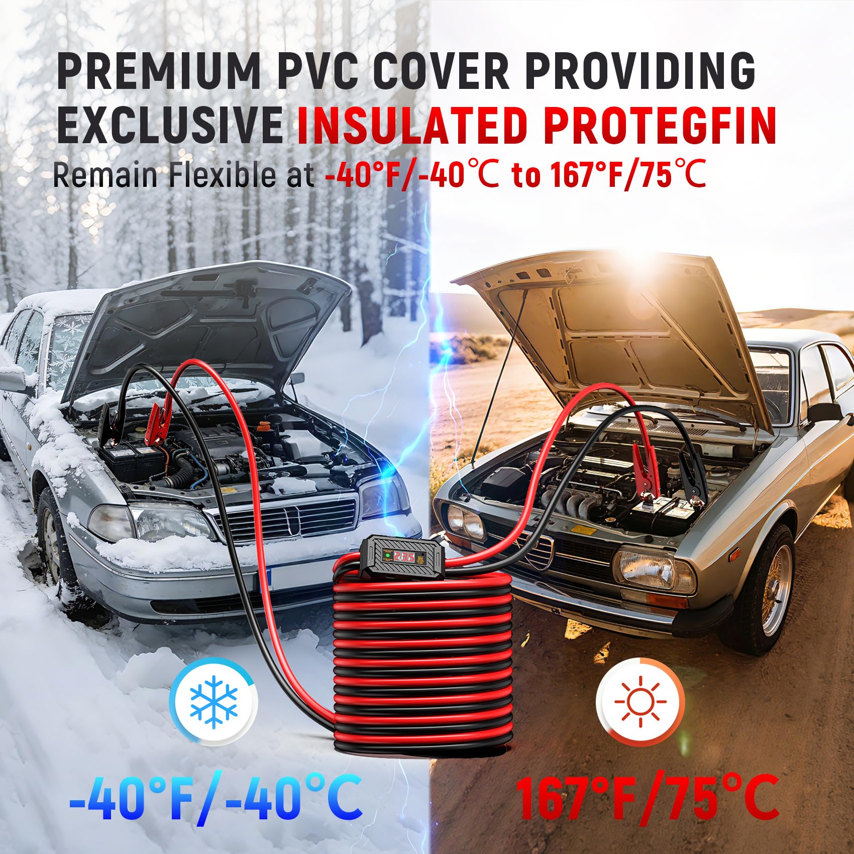 TOPDC Cavi di avviamento da 2 gauge da 6 m con protezione da inversione di polarità per batteria di auto, SUV e camion, cavi di avviamento per batterie scariche o scariche, con borsa per il trasporto