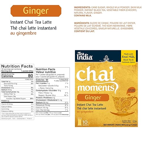Miniatura 2 de Tea India Chai Moments Ginger Chai Tea Instant Latte Mix Mezcla sabrosa de té negro de primera calidad, jengibre e ingredientes naturales Té