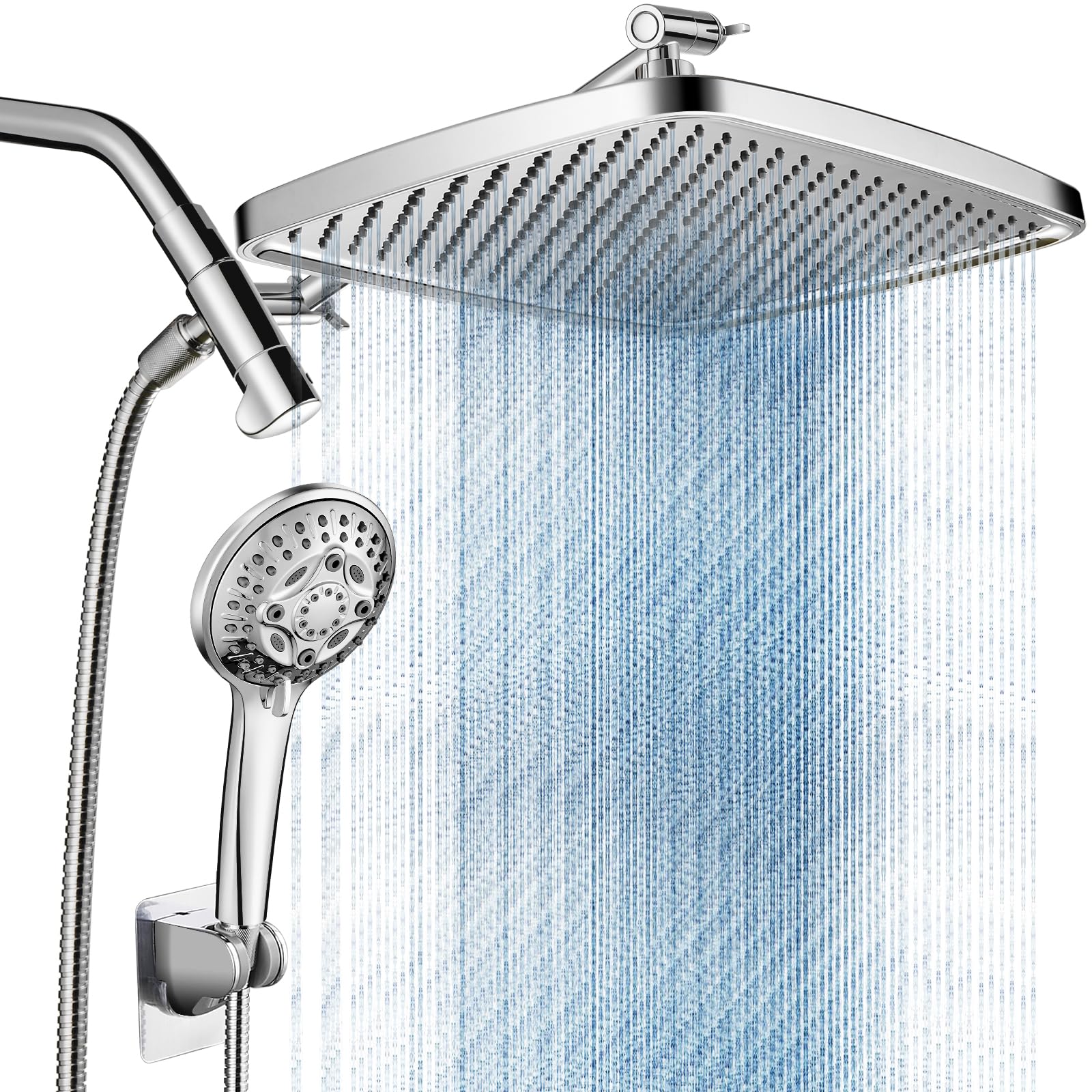 Pommeau de douche effet pluie double tête Cobbe 8 modes avec bras ajustable