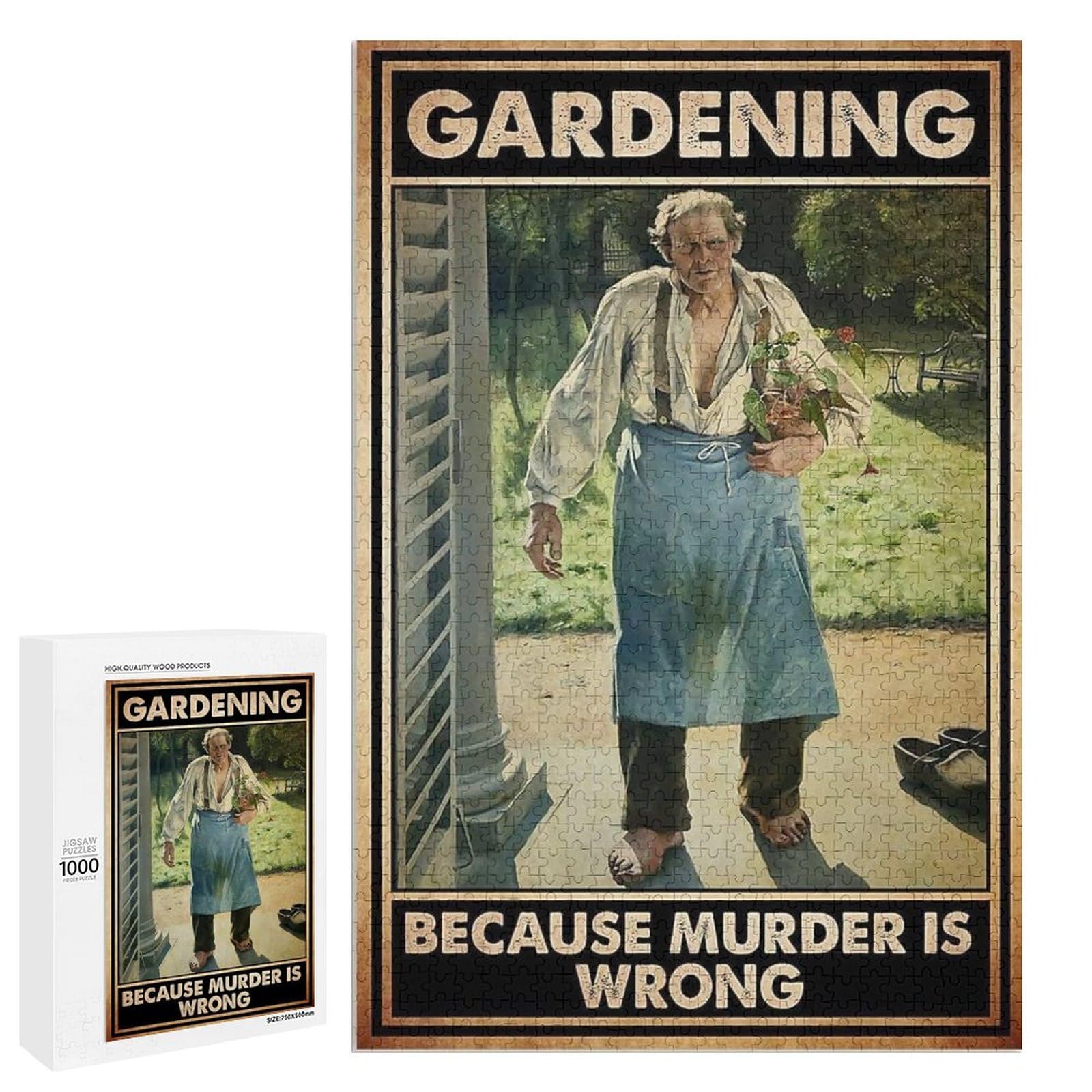 Jigsaw Puzzles 1000 Pieces for Adults Old Man Gardening Because Murder is Wrong Wooden Puzzle - Puzzles for Youth Home Decor Funny Game Best Gift Preschool Toys