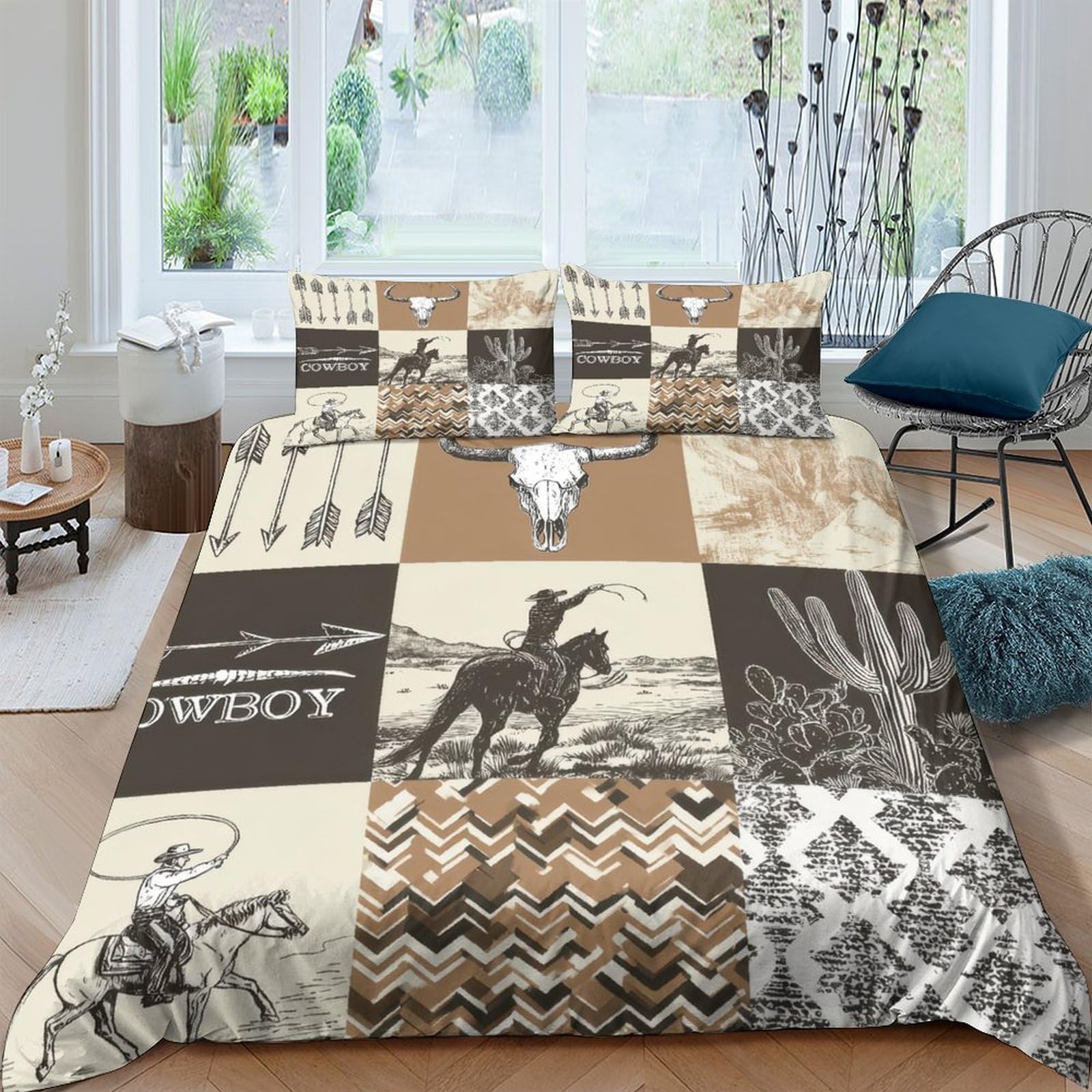 Ctjqhvkz Style-9 3D Printed Western Cowboy Fitted Sheet Microfiber Soft Breathable Rodeo Cactus Mattress Cover For Bedroom Decor Single（135X200cm）