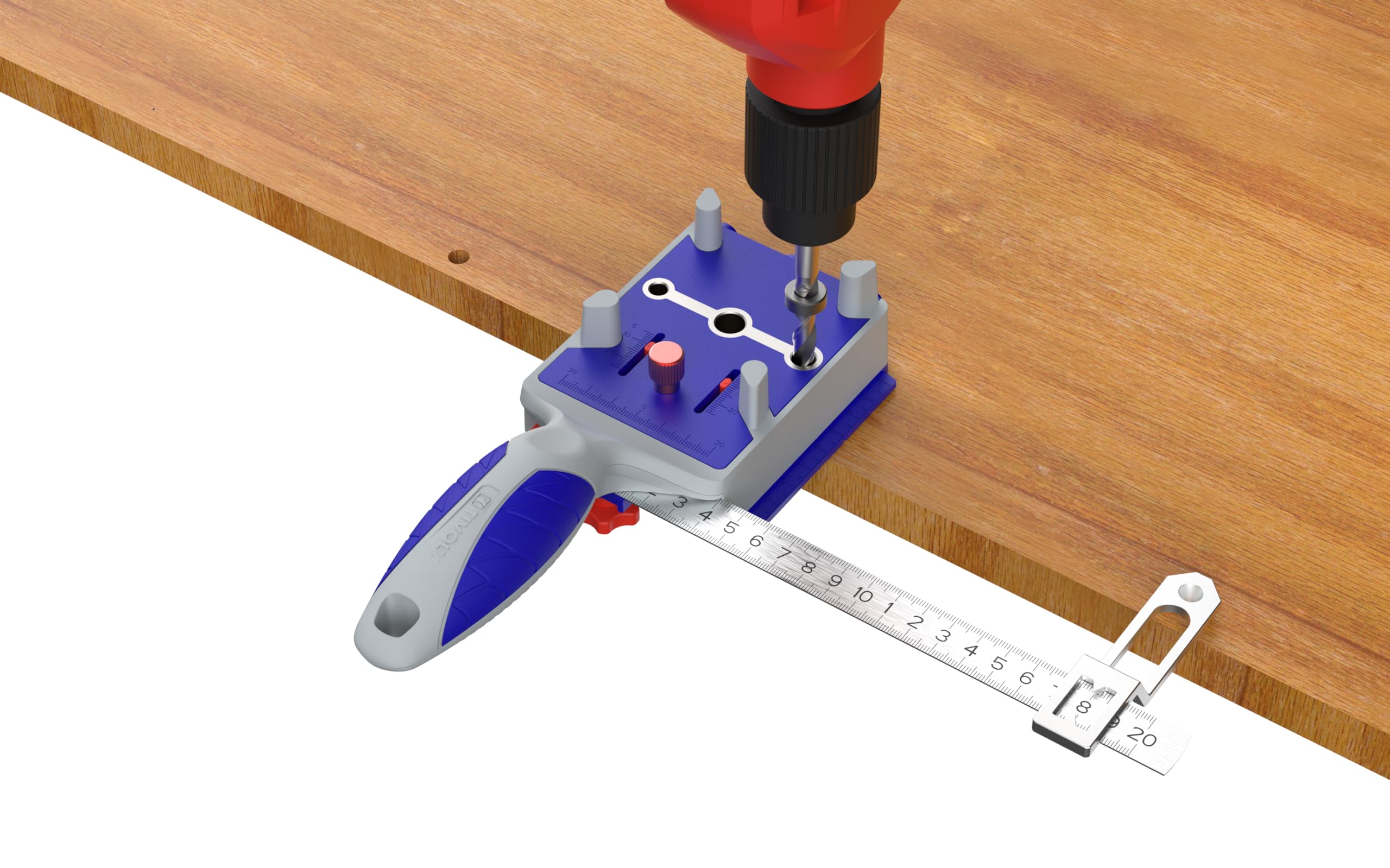 TIVOLY - Guide de Perçage pour Chevilles en Bois - Gabarit pour la Réalisation d'Assemblages Bois avec Tourillons - Perçage Ø 6/8/10mm - Epaisseur Maximum de la Planche de Bois : 50mm