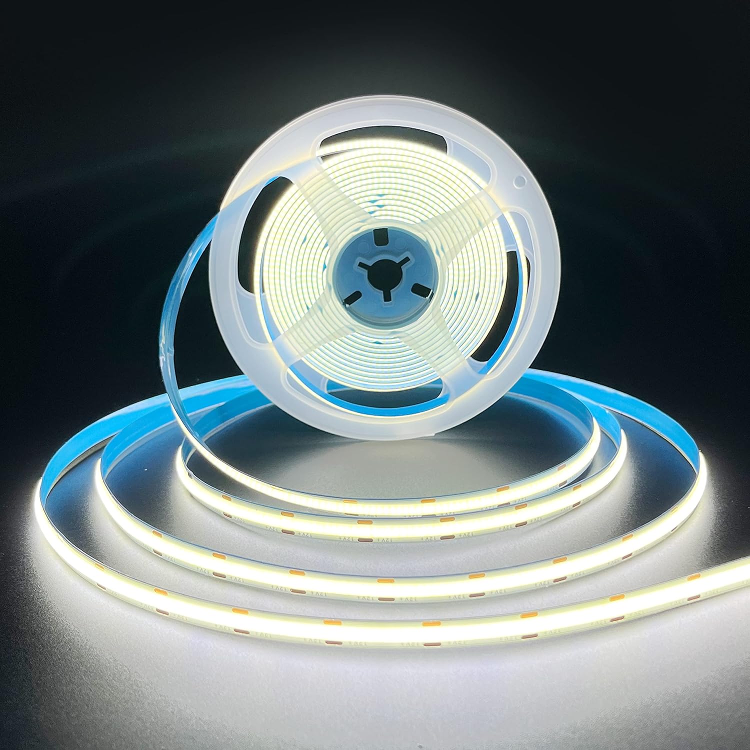 HAMRVL COB LED Strip Light 12V White 6000k, 480leds/M 16.4ft, Super Bright CRI90 Flexible LED Tape 8mm for Indoor Home Cabinet, Bedroom, Kitchen, Backlight DIY Lighting (Without Adapter)