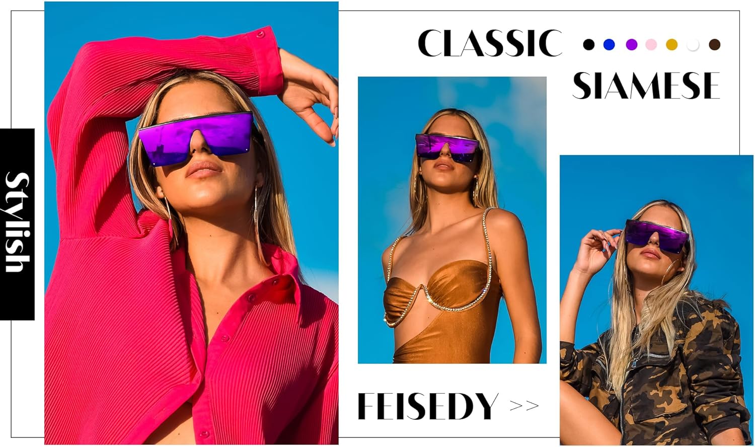 FEISEDY Oversized Sunglasses Mens Womens Flat Top Square Trendy Visor Shades UV400 B2470 - Image 2