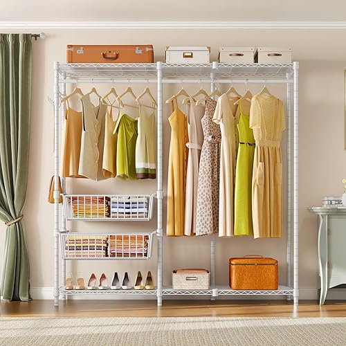 Miniatura 3 de VIPEK V9 - Percheros para colgar ropa, perchero de metal resistente con estantes y cesta, armario portátil independiente de 67 pulgadas de largo x