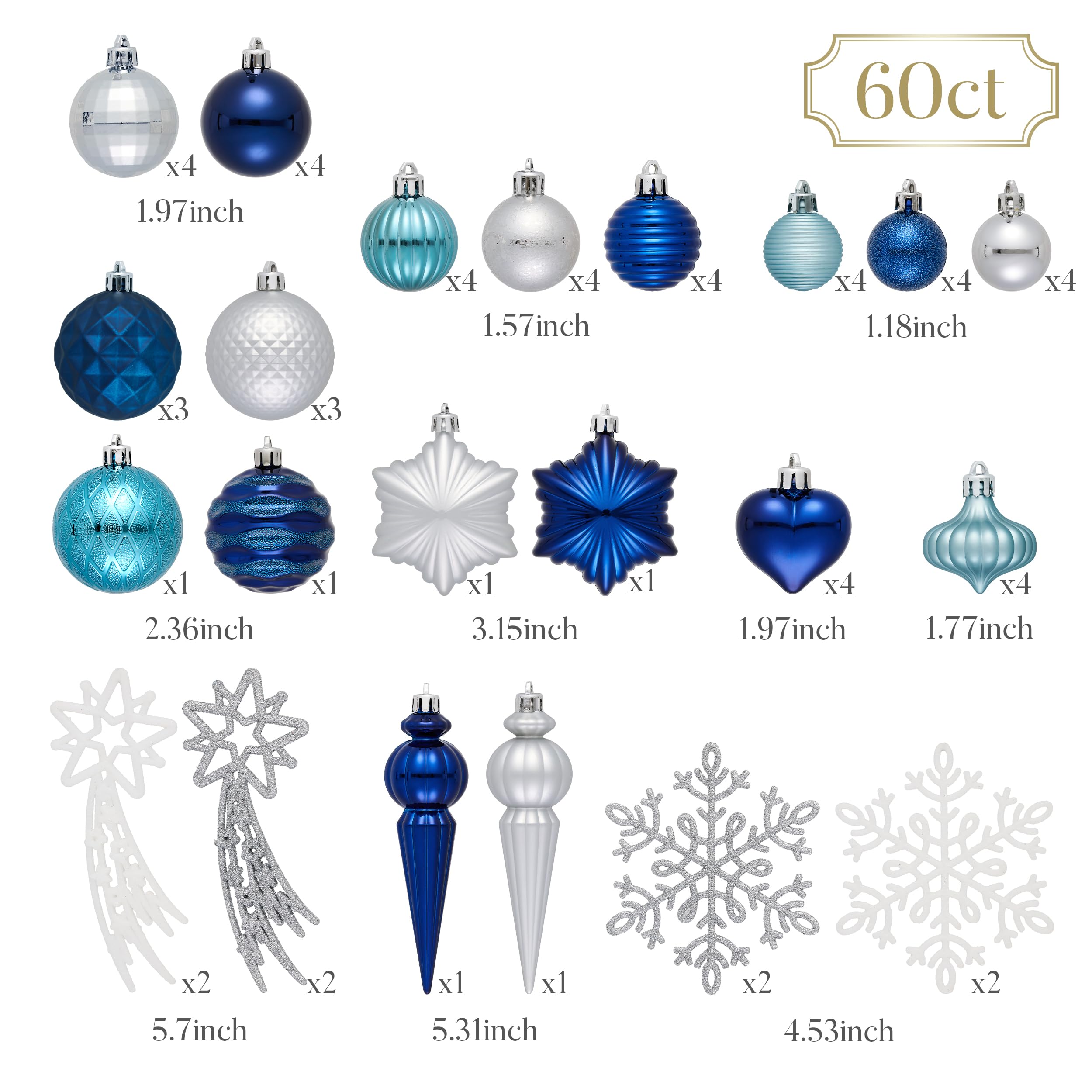 Amazon｜Valery Madelyn 60ct クリスマスツリーデコレーションボール