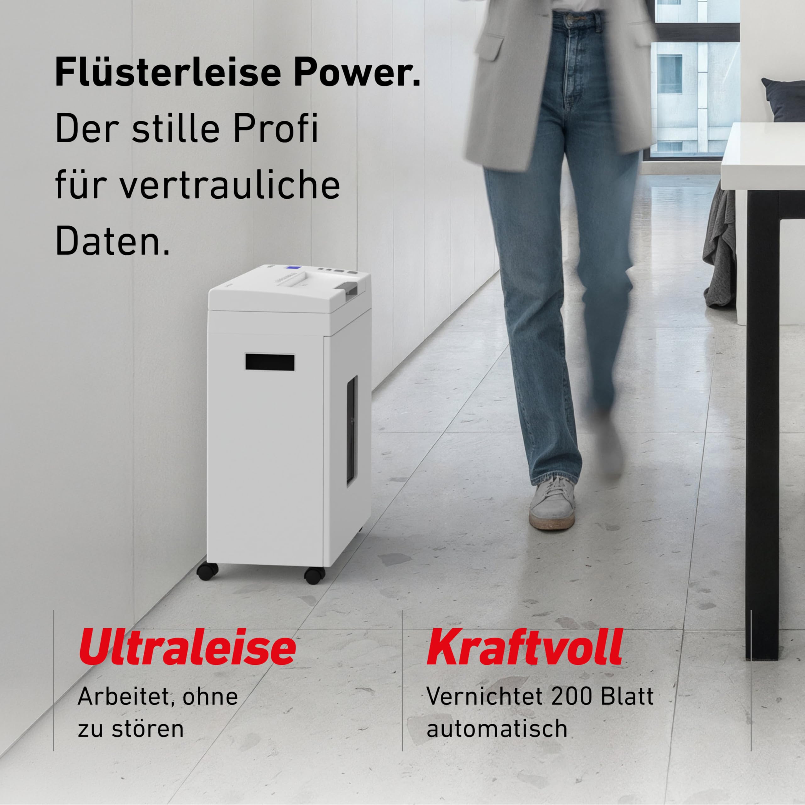 Autofeed Aktenvernichter IDEAL Shredcat 8292, 200 Blatt Papierstapel mit automatischem Einzug schreddern, 10 Blatt manuell, Partikelschnitt P4, leiser Betrieb – spart Zeit im Büro, Verwaltung, Schulen