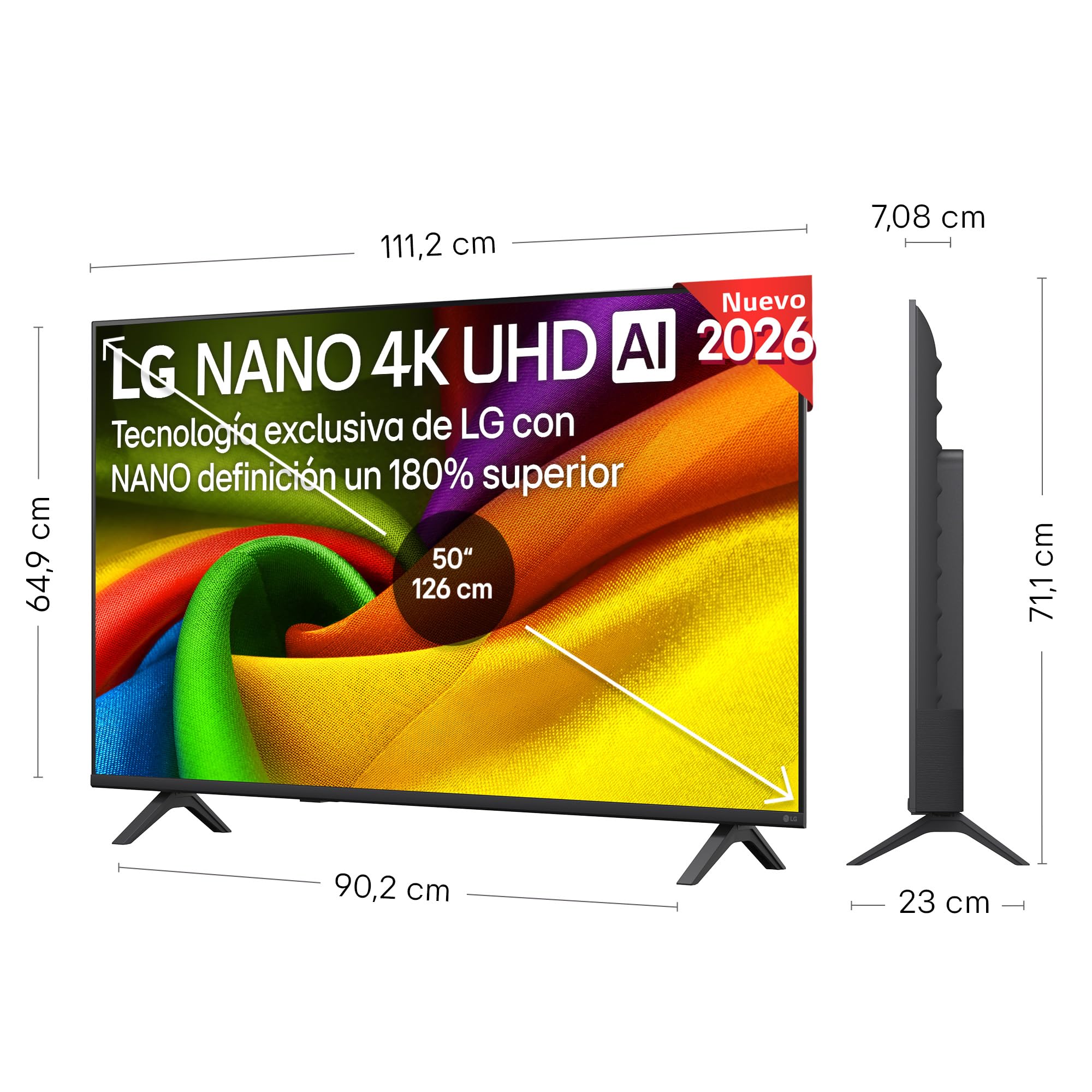LG 50NU850B6LA - Smart TV Nano 4K UHD NU80 50 Pulgadas, Sin Reflejos al 94%, webOS 26 AI Copilot, Procesador Inteligente α7 AI Processor 4K Gen9, HDR10, 4K Super Upscaling, Dolby Digital Plus (50")
