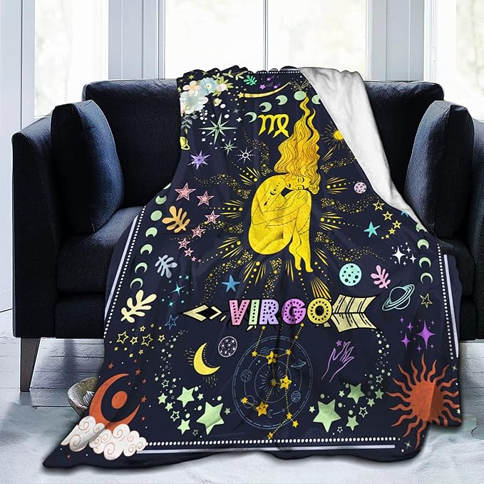Anime Virgo Throw Blanket Constellation Blankets Soft Horoscope Astrology Flannel Throw Blankets Zodiac Sign 60
