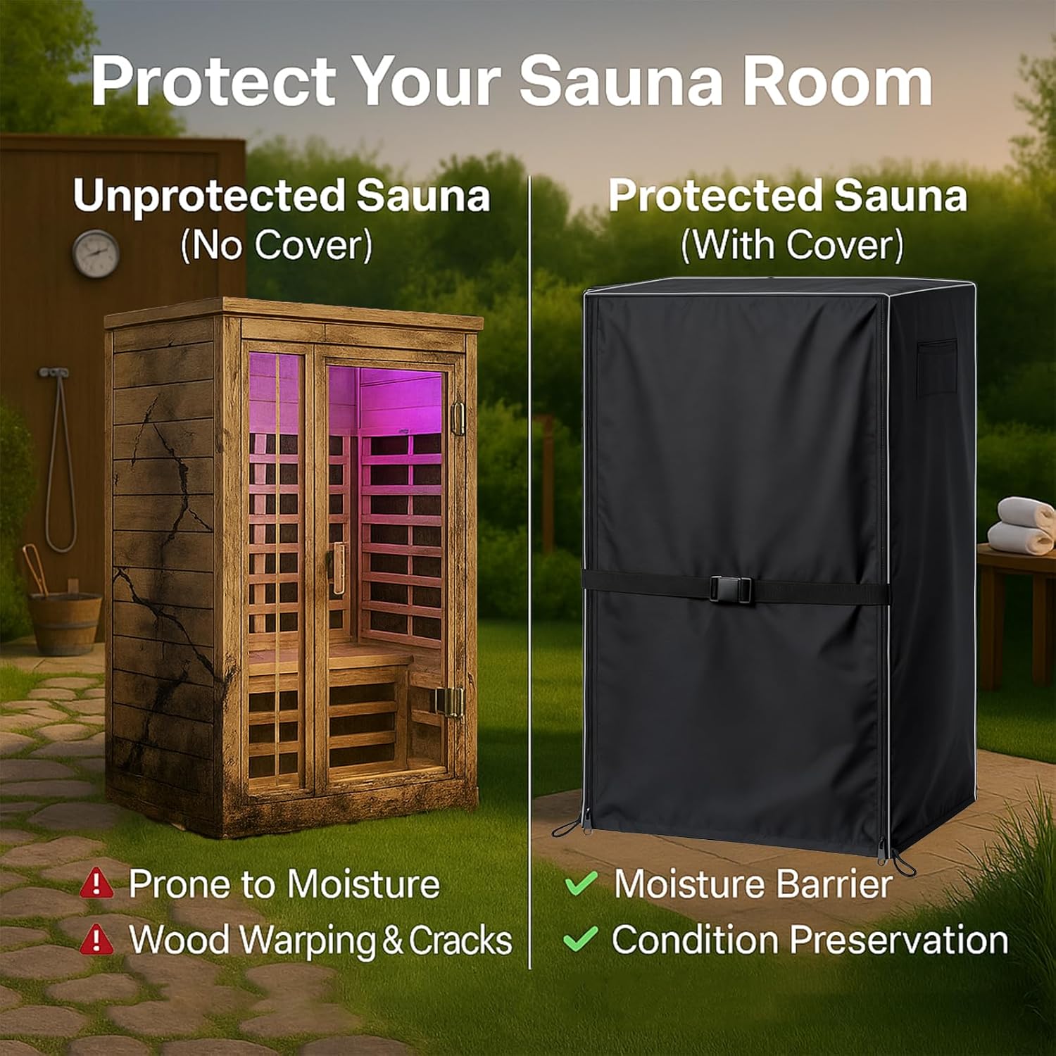 Wood Sauna Cover Outdoor Waterproof for Winter 40"L X 38"W X 73"H 1200D 2-Layer Heavy-Duty Oxford Cloth Protective Cover for 2-Person Outdoor Home Sauna