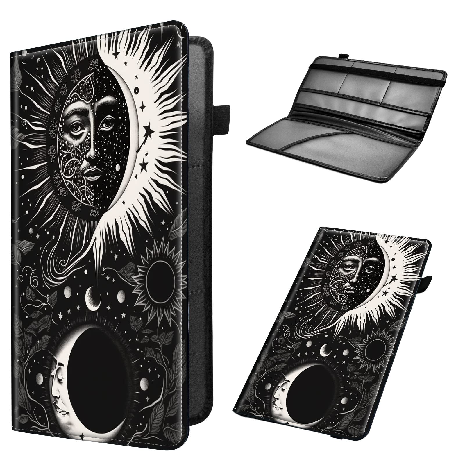 Car Registration and Insurance Holder, Leather Car Glove Box Organizer, Cool Car Accessories for ID, Driver's License Cards & Essential Document, business cards, Men&Women,Blacks Soon Moon Stars