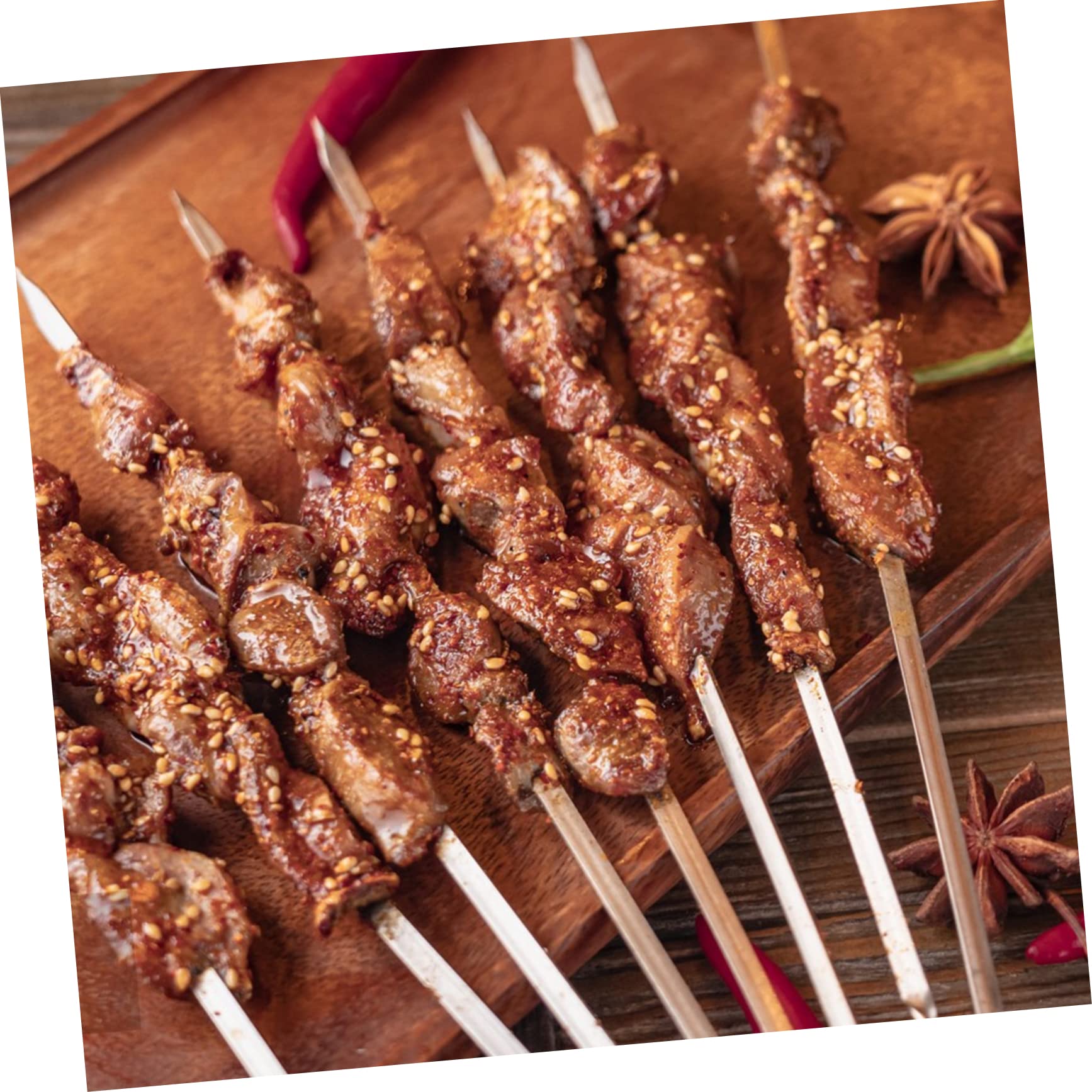 18 Spiedini in Acciaio Inox 40 Cm Manico in Legno per Barbecue da Campeggio, Accessori per Grigliare Carne, Pesce e Verdure, Set Pratico per Feste e Falò All'aperto