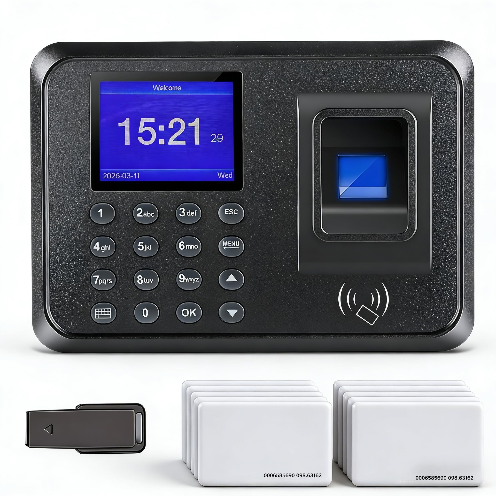 Time Clock for Small Business, Biometric Clocking in Machine with Fingerprint/RFID/PIN – Staff Attendance System for Office Factory, Includes 10 RFID Cards & 8GB U-Disk, No Monthly Fees