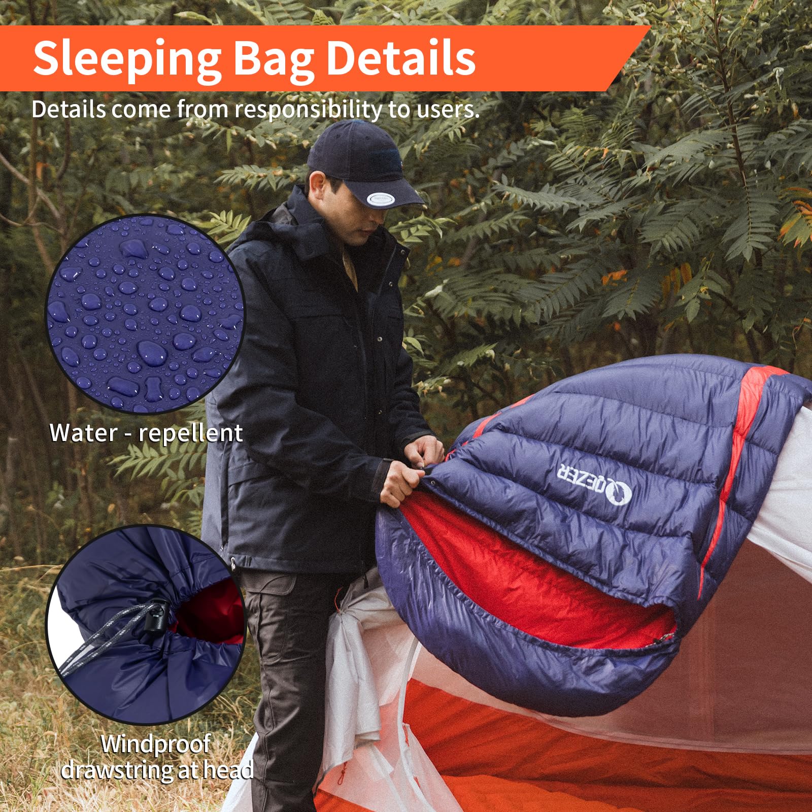 Saco de dormir de plumón, saco de dormir ultraligero de -3 °C a 8 °C para 4 estaciones, camping, mochileros y senderismo, relleno de plumón de pato premium de 600 g