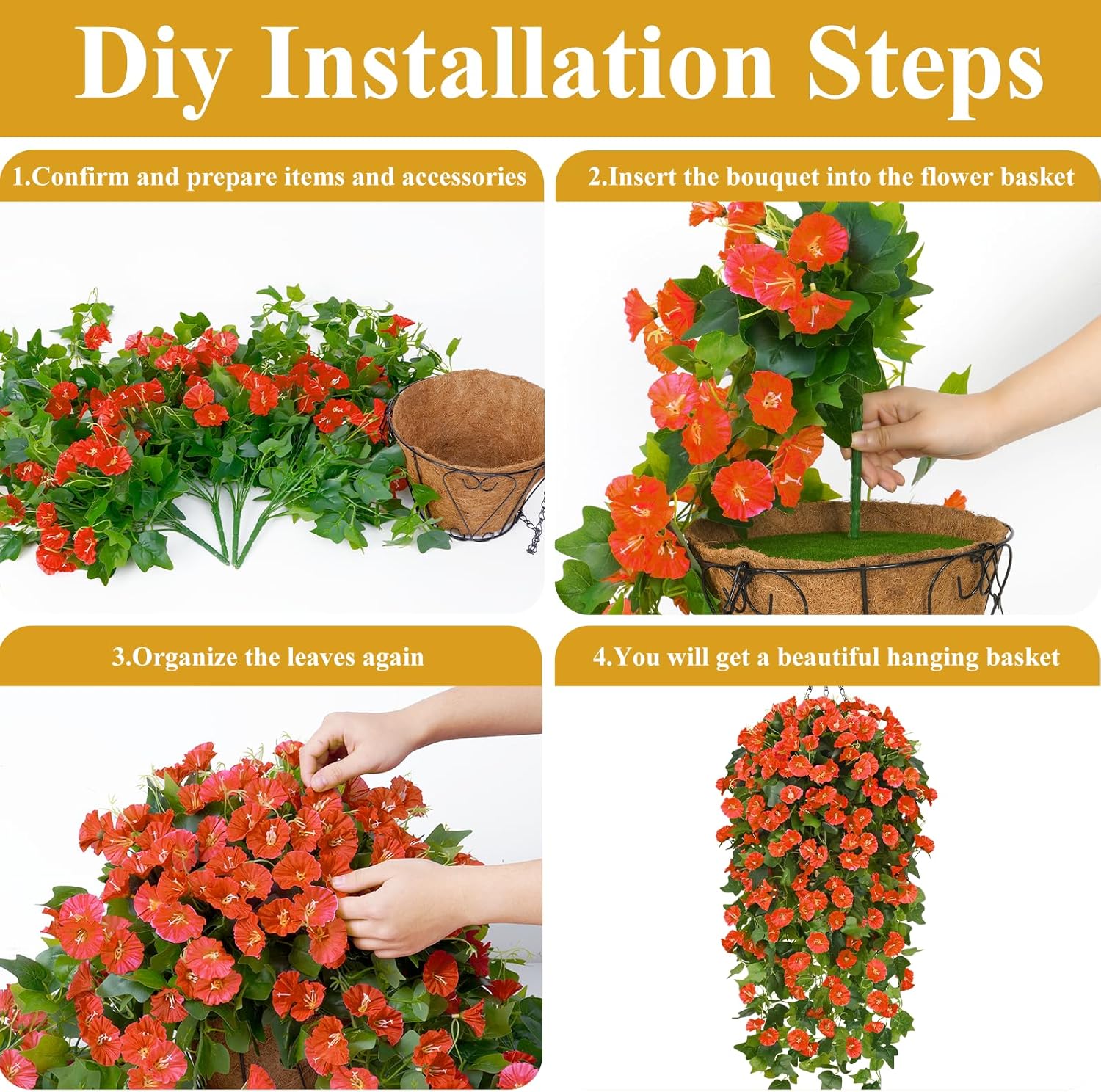 Waipfaru Artificial Fall Hanging Flowers Plants Baskets for Outdoors, Fake Mums, Fall Porch Outdoor Decor, Faux Mums Artificial Flowers with Hanging Baskets for Urn Fillers (Pack of 2)