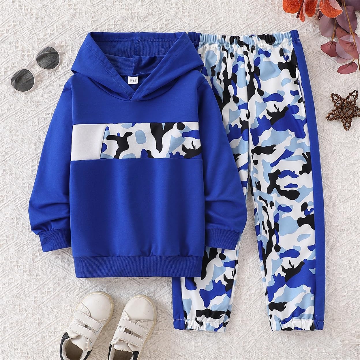 Boys 2 Piece Outfits Long Sleeve Hooded Sweatshirt Top Camouflage Sweatpants Fall Winter Clothing Set 5-10T - Image 6