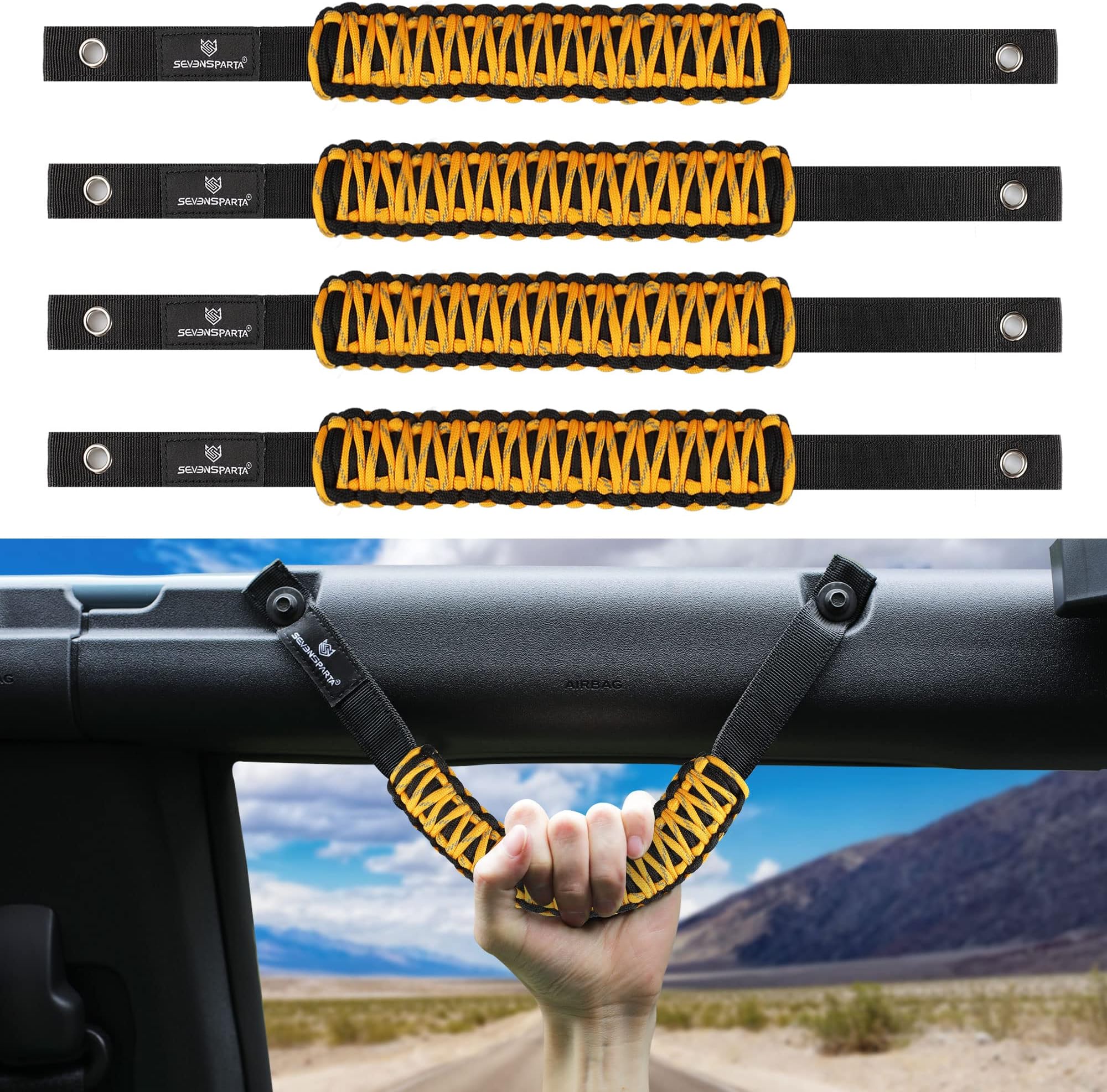 Seven Sparta 4 Pack Roll Bar Grab Handles Fit Ford Bronco 2021 2022 2/4 Door with Reflective Thread, Paracord Grip Handle, Bronco Interior Accessories (Not Fit Bronco Sport)