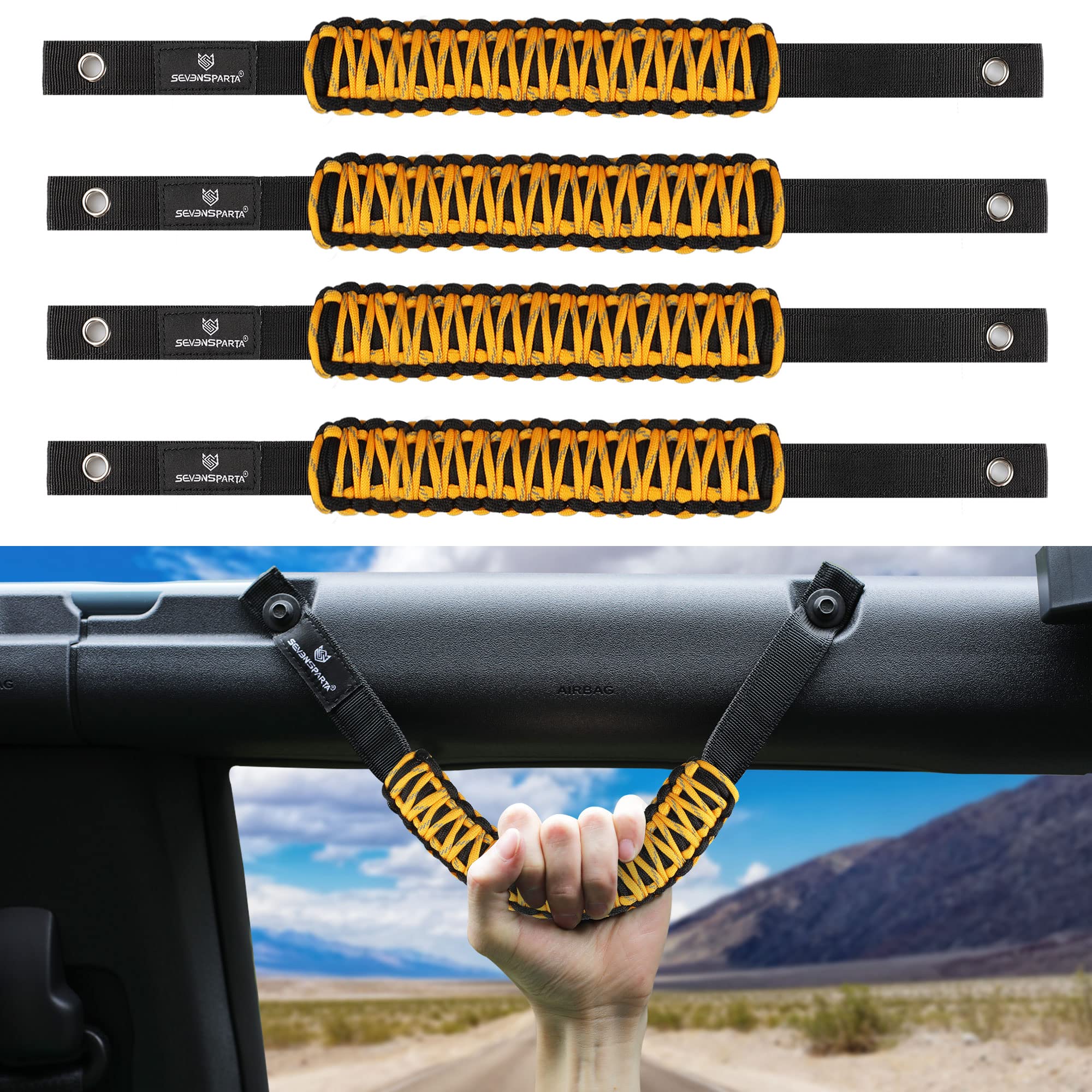 SEVEN SPARTA 4 Pack Roll Bar Grab Handles Compatible With Ford Bronco 2021-2024 2/4 Door, Paracord Grip Handle, Interior Accessories (Not Compatible With Bronco Sport)