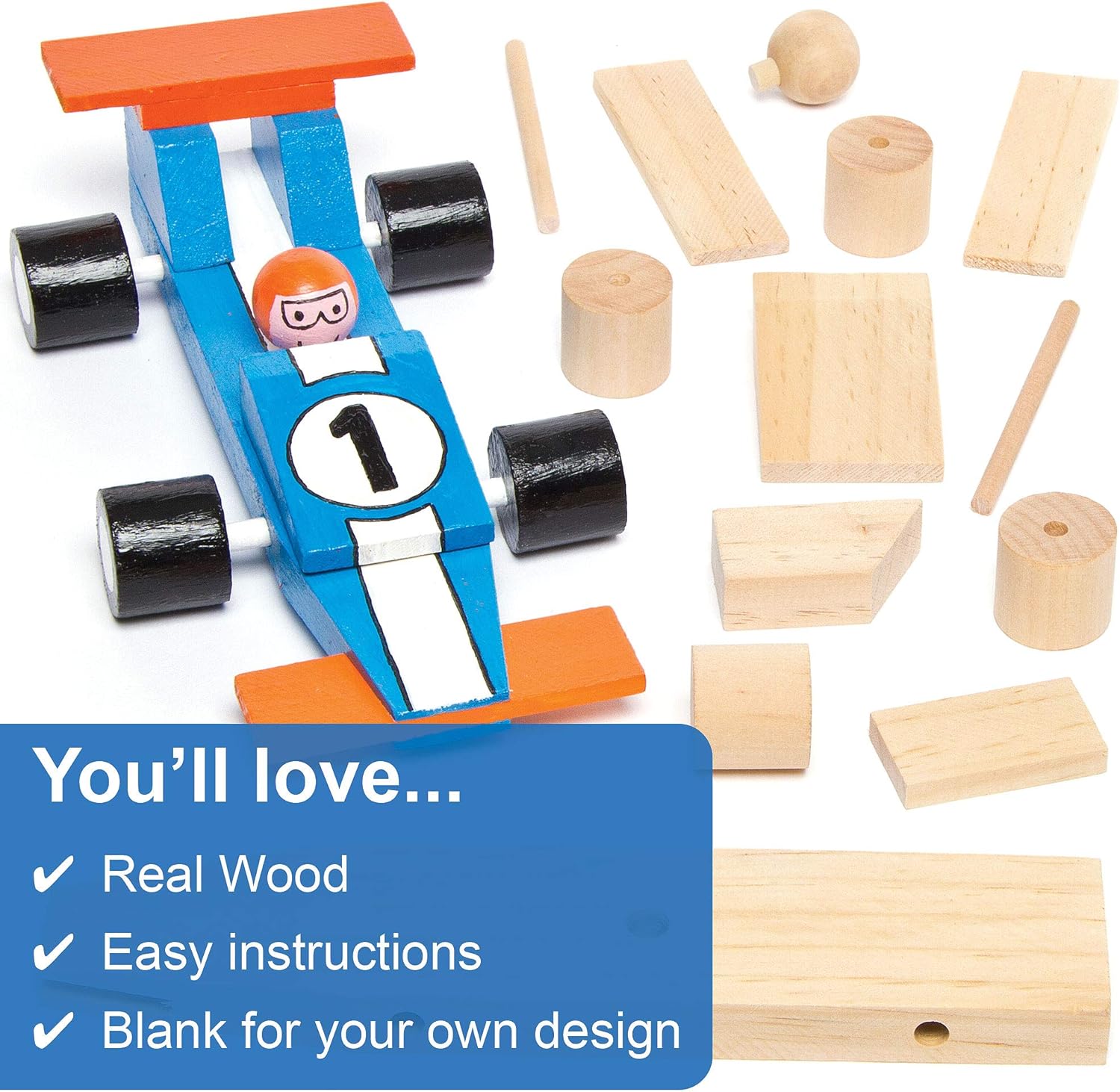 Baker Ross Paint Your Own Wooden Racing Car, Craft Kits for Kids to Assemble, Design and Decorate (Pack of 2), ef of 2 pk,AG769 : Toys & Games