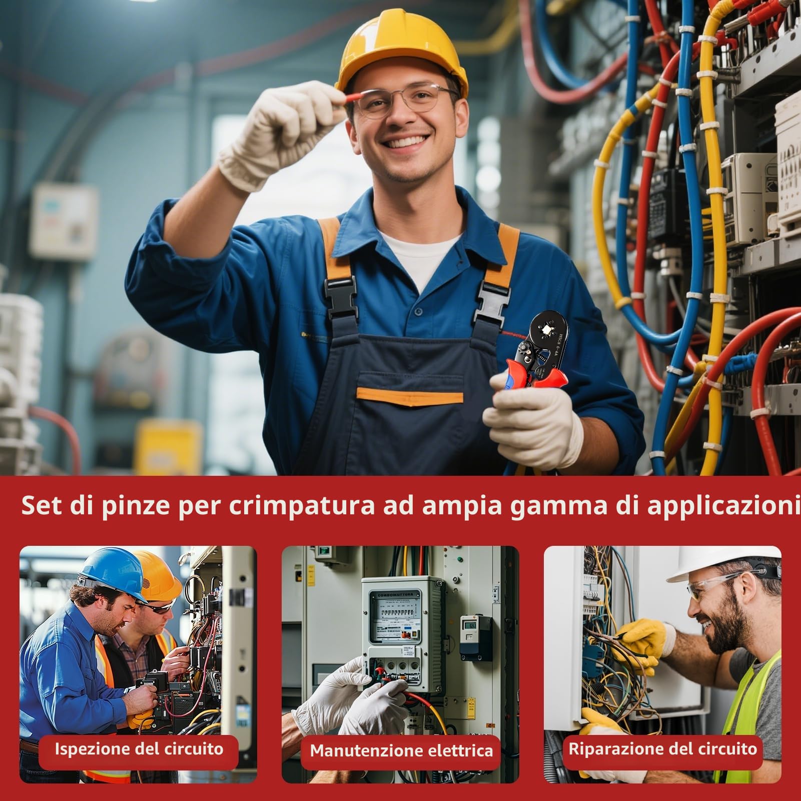 Set di Puntalini, Pinza Crimpatrice 0,25-10mm², Capicorda Elettrici, Attrezzi Elettricista