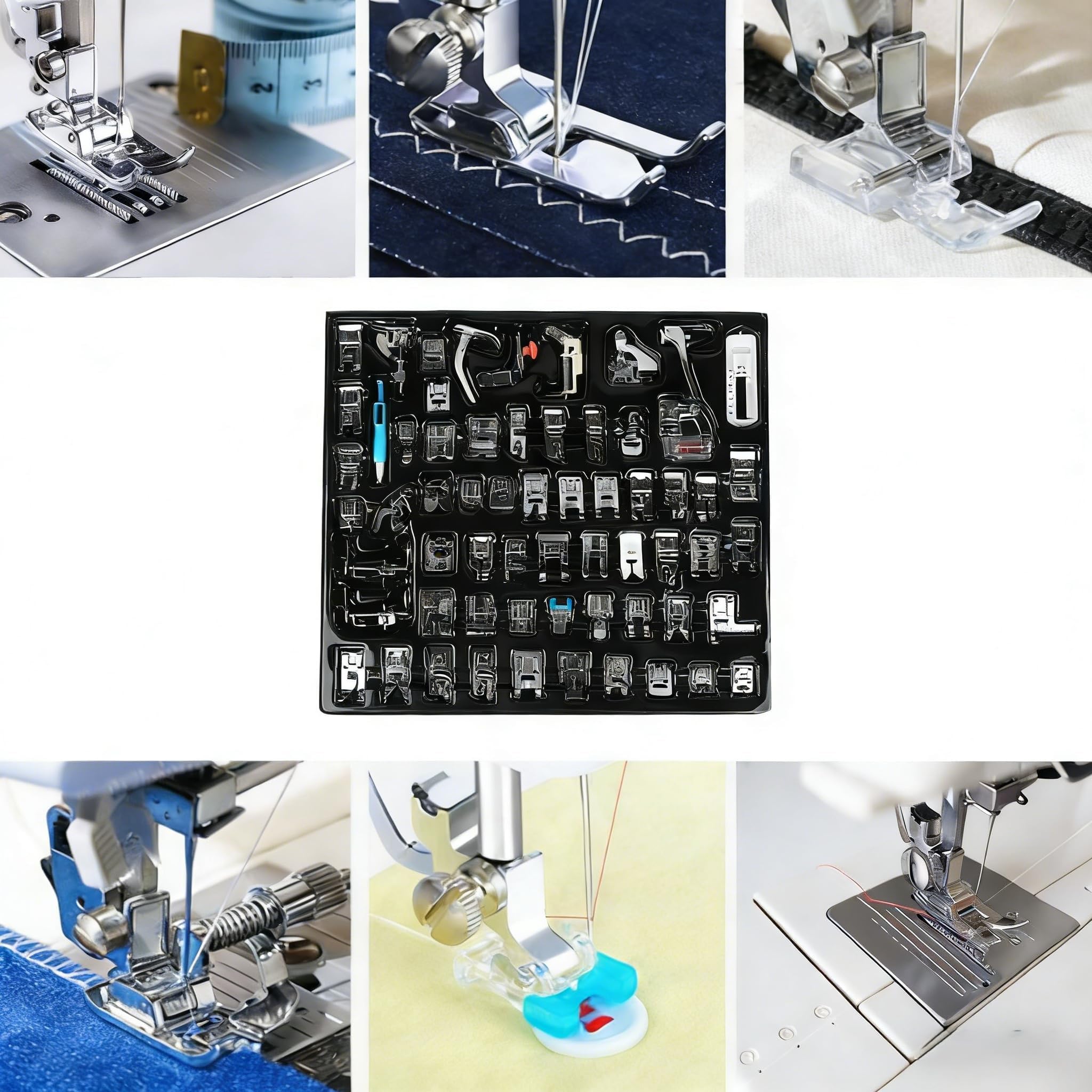 Lot de 62 Pieds Presseurs pour Machine à Coudre, Pièces De Machine à Coudre Multifonctionnelles pour Brother, Babylock, Singer, Elna, Toyota