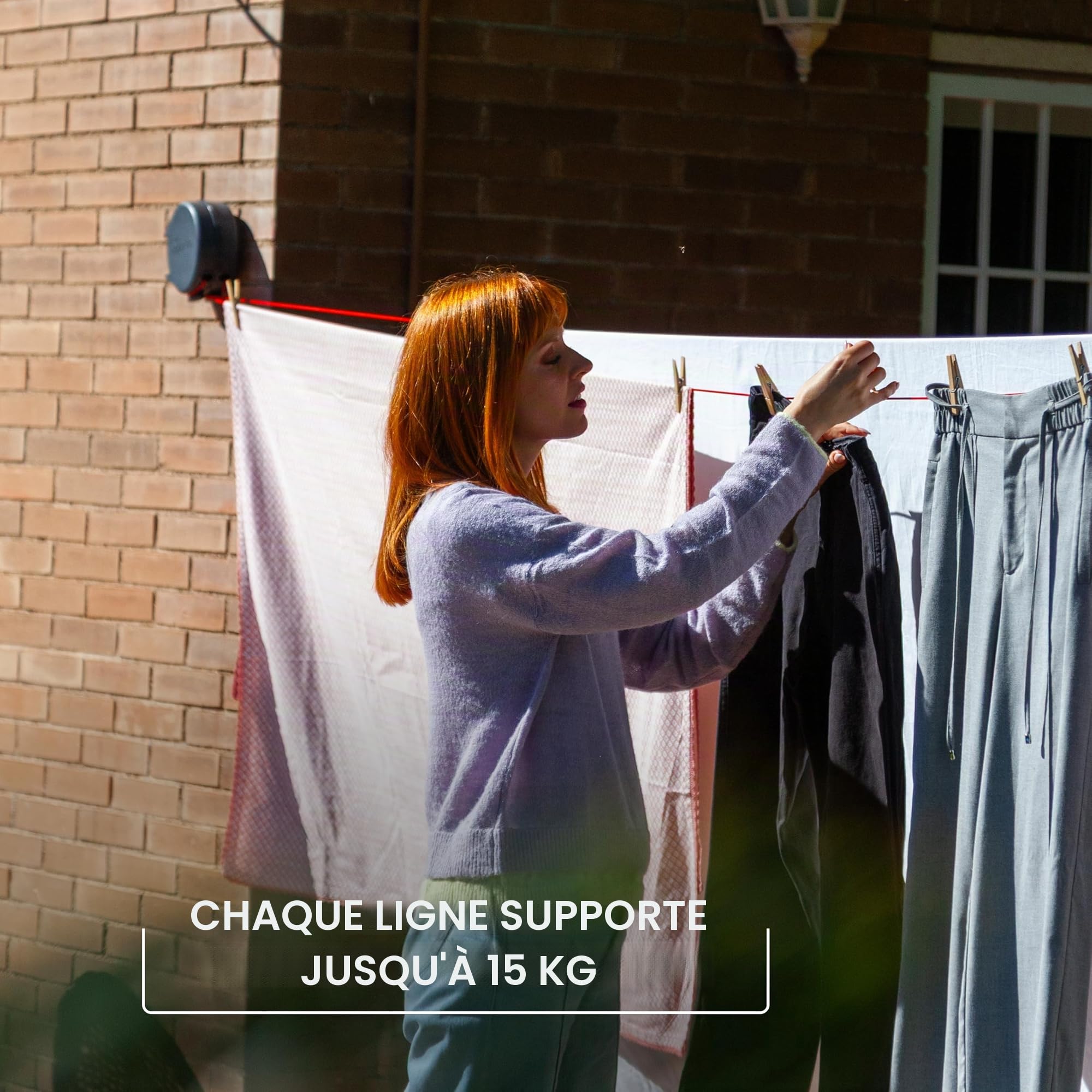 Vileda Corde à Linge rétractable Double Cordomatic - 30 m - 2 x 15 m - Peut Supporter jusqu'à 30 kg - Rétraction Automatique - Solide et Durable - Fixation Murale pour intérieur et extérieur