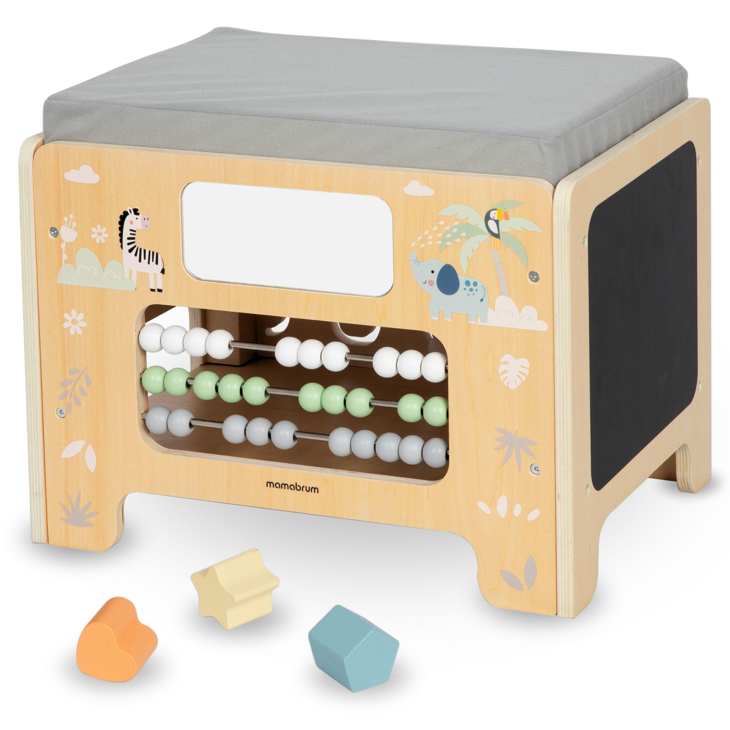 mamabrum Holzspielzeug Montessori Entwicklungsunterstützendes Kind, Spielzeug Früherziehung, Sitz, Spielbank für Kinder 2+