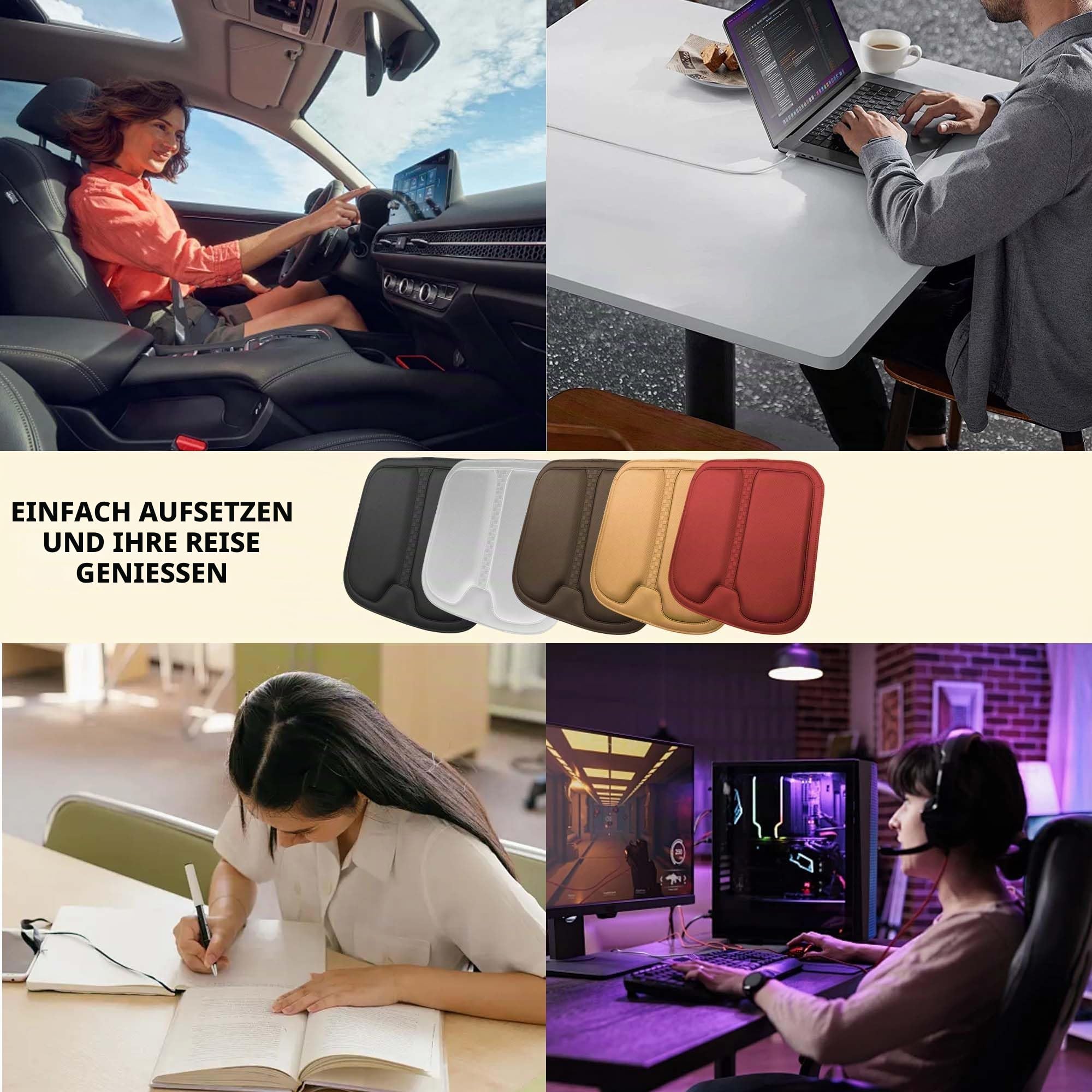 Autositzkissen aus Memory-Nappaleder, multifunktionaler Sitzschutz, ergonomisches Design, hochwertiger Memory-Schaum, bequemes, atmungsaktives Kissen (schwarz, 2 Stück)