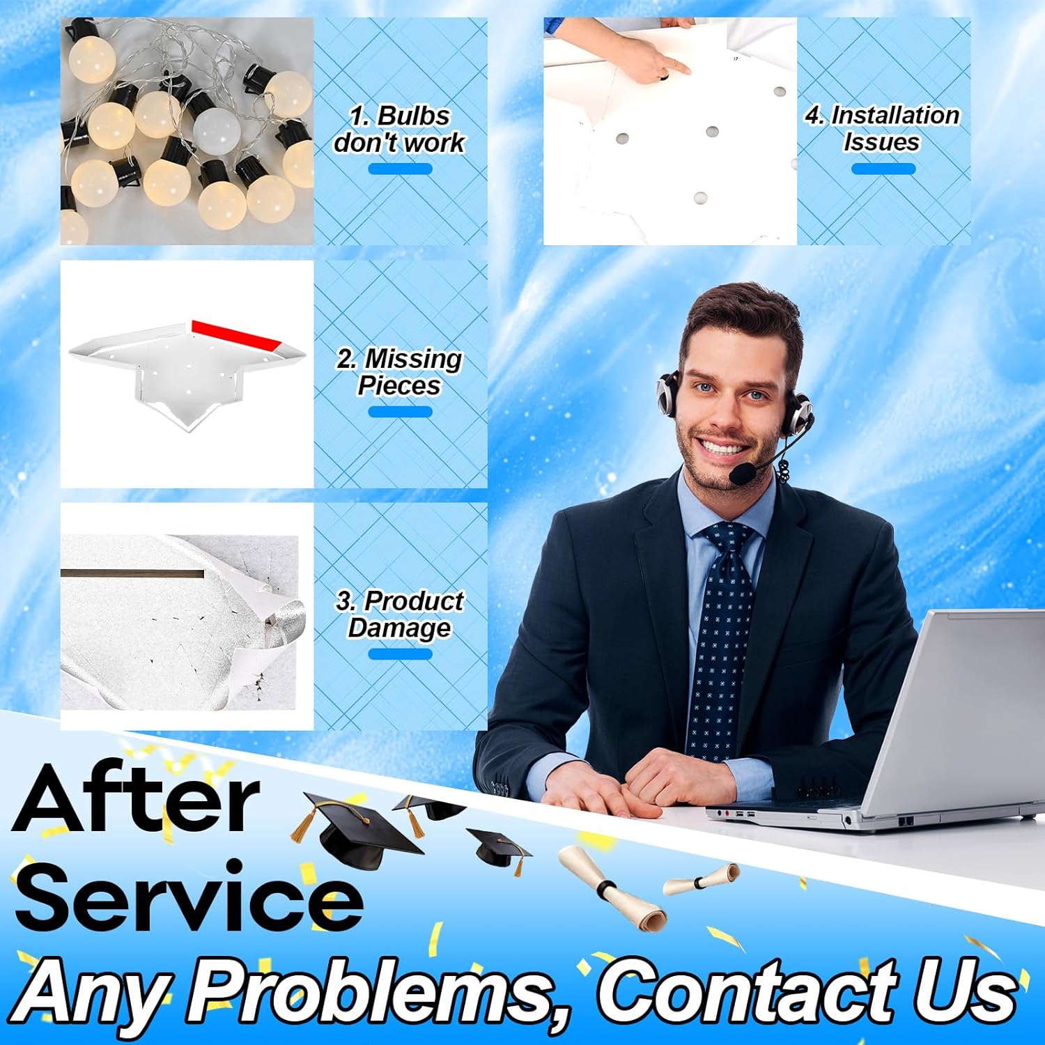 2025 Light Up Numbers Marquee 3FT for Graduation Decorations with Graduation Cap, White Big Mosaic Number with Lights 2025 Cardboard Pre-Cut Frame for Class of 2025 High School College Grad Party