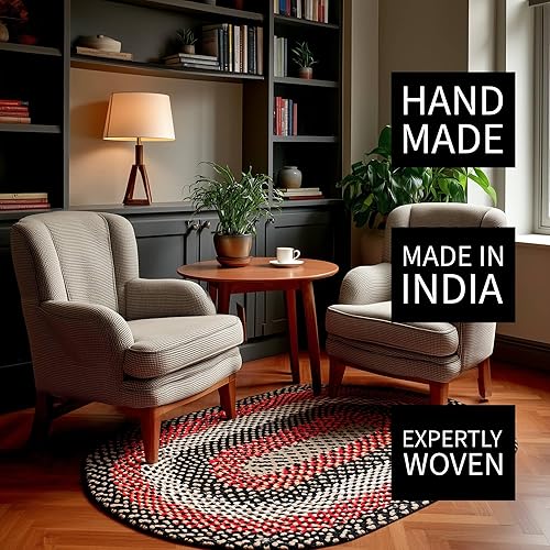 Miniatura 5 de Super Area Rugs Alfombra trenzada ovalada ovalada de 3 x 5 pies, color negro, para entrada, cocina, baño, reversible, rústica, campestre, primitiva,