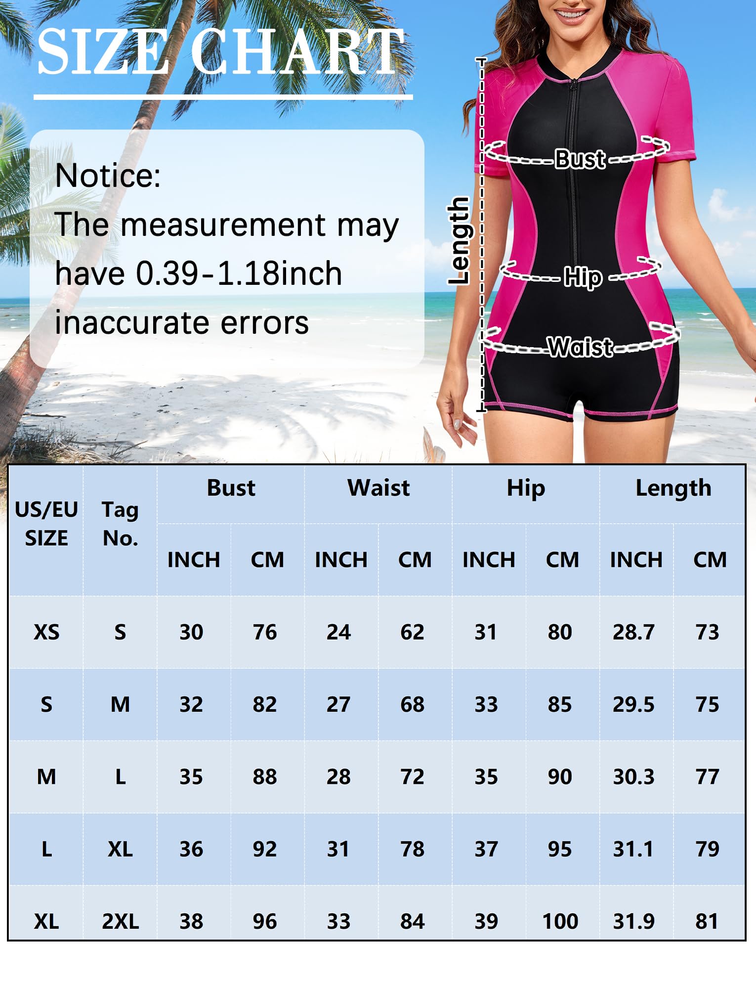 SEAUR Costume da bagno intero da donna, a maniche corte, UPF 50+, con cerniera frontale, con reggiseno integrato