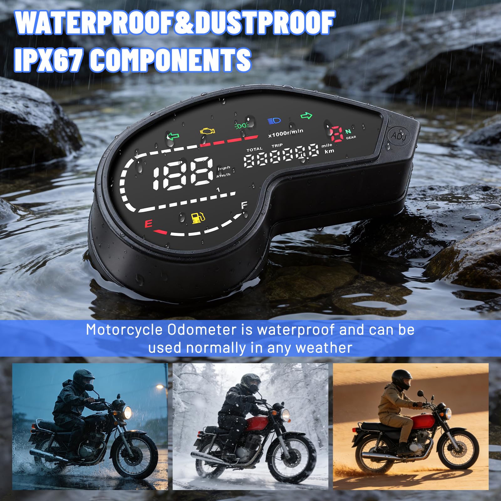Geloo Tachymètre de moto 10000 tr/min, Compteur Vitesse Moto Rétroéclairage, étanche, jauge pour Honda NXR150 NXR125 Réglage automatique de la luminosité