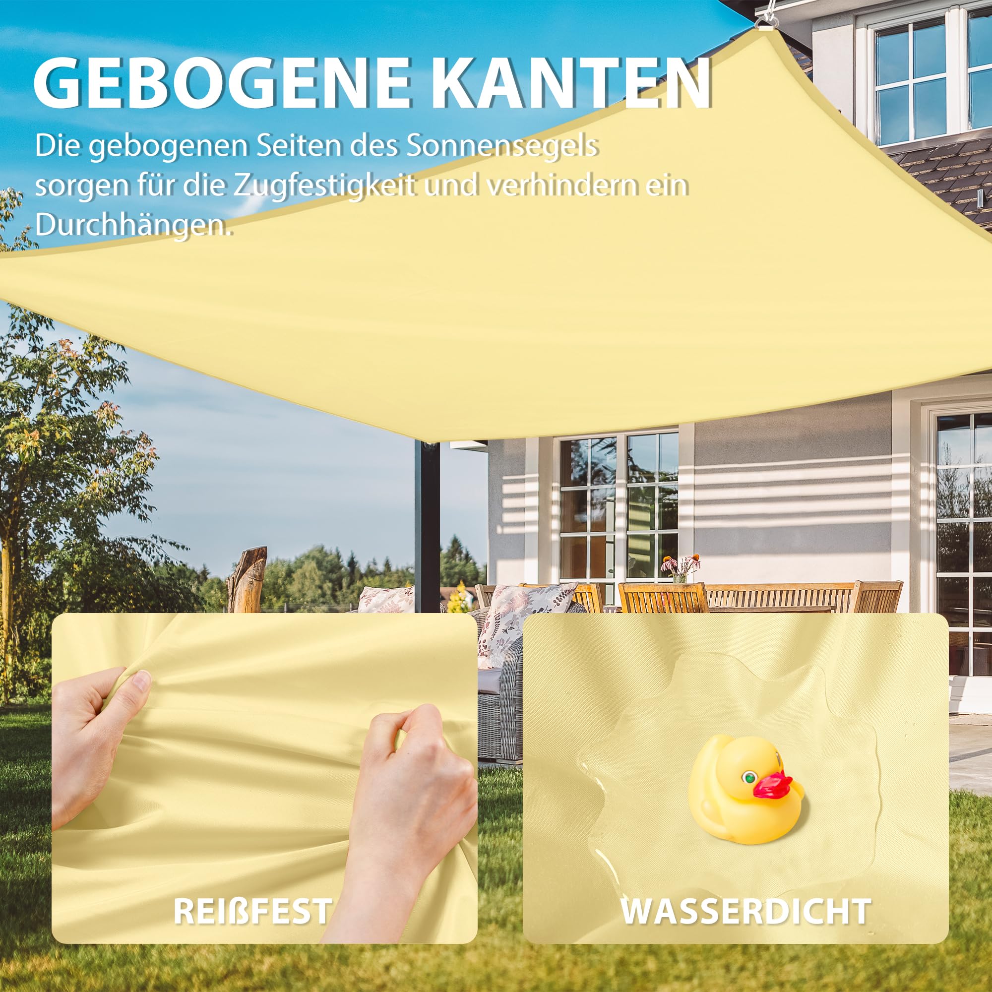 jarolift Sonnensegel Rechteckig, Wasserabweisend, Sonnenschutz Sichtschutz für Terrasse Garten Balkon, Polyestergewebe 400 x 300 cm, Sand Sport & Freizeit