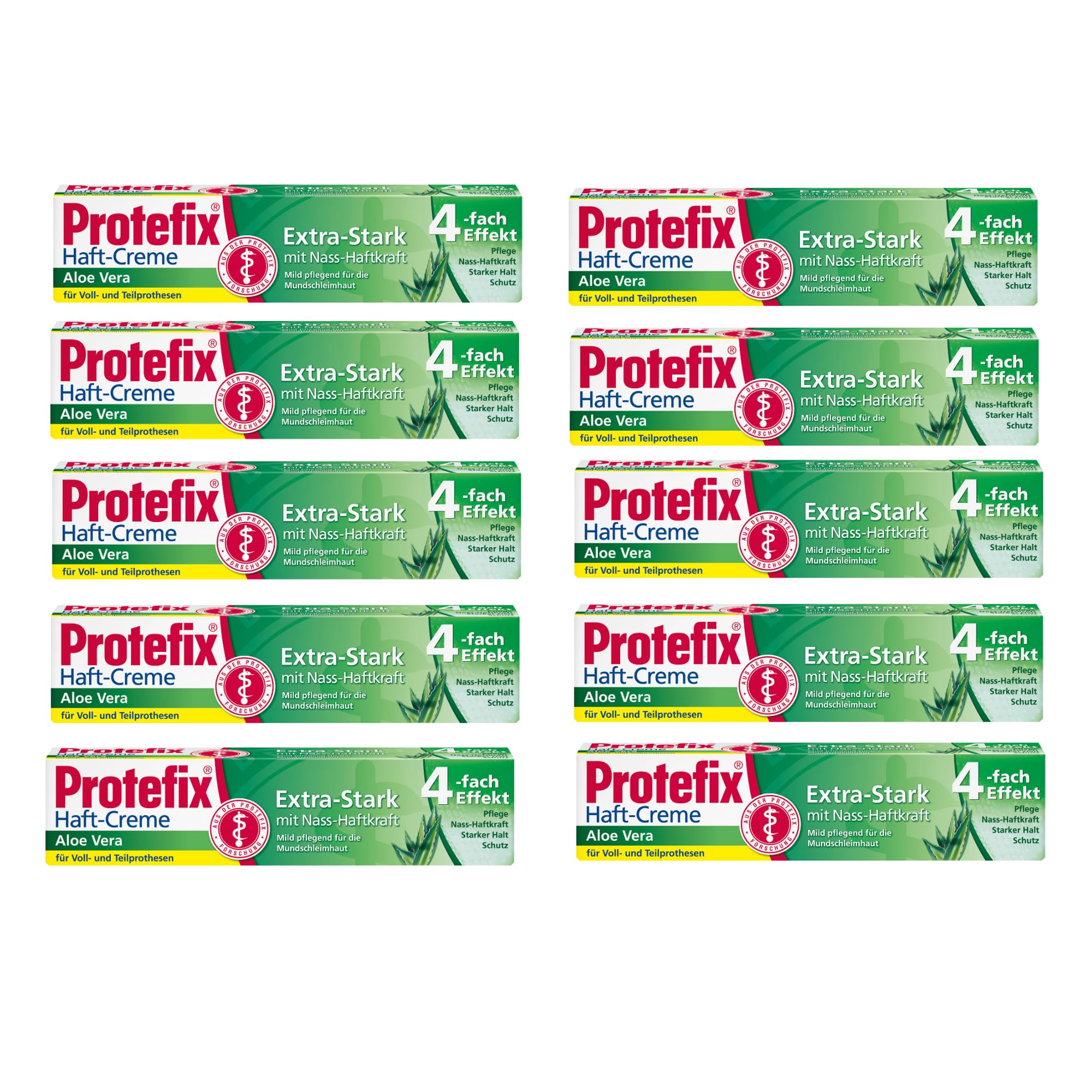 Protefix Crema adesiva all'aloe vera per protesi complete e parziali, 10 x